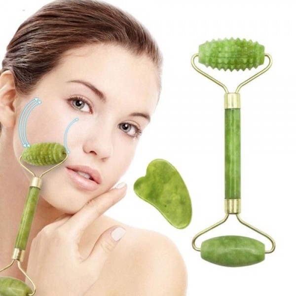 Jade Roller &amp; Gua Sha Board Jade Stone Set Scraping Massage Tools