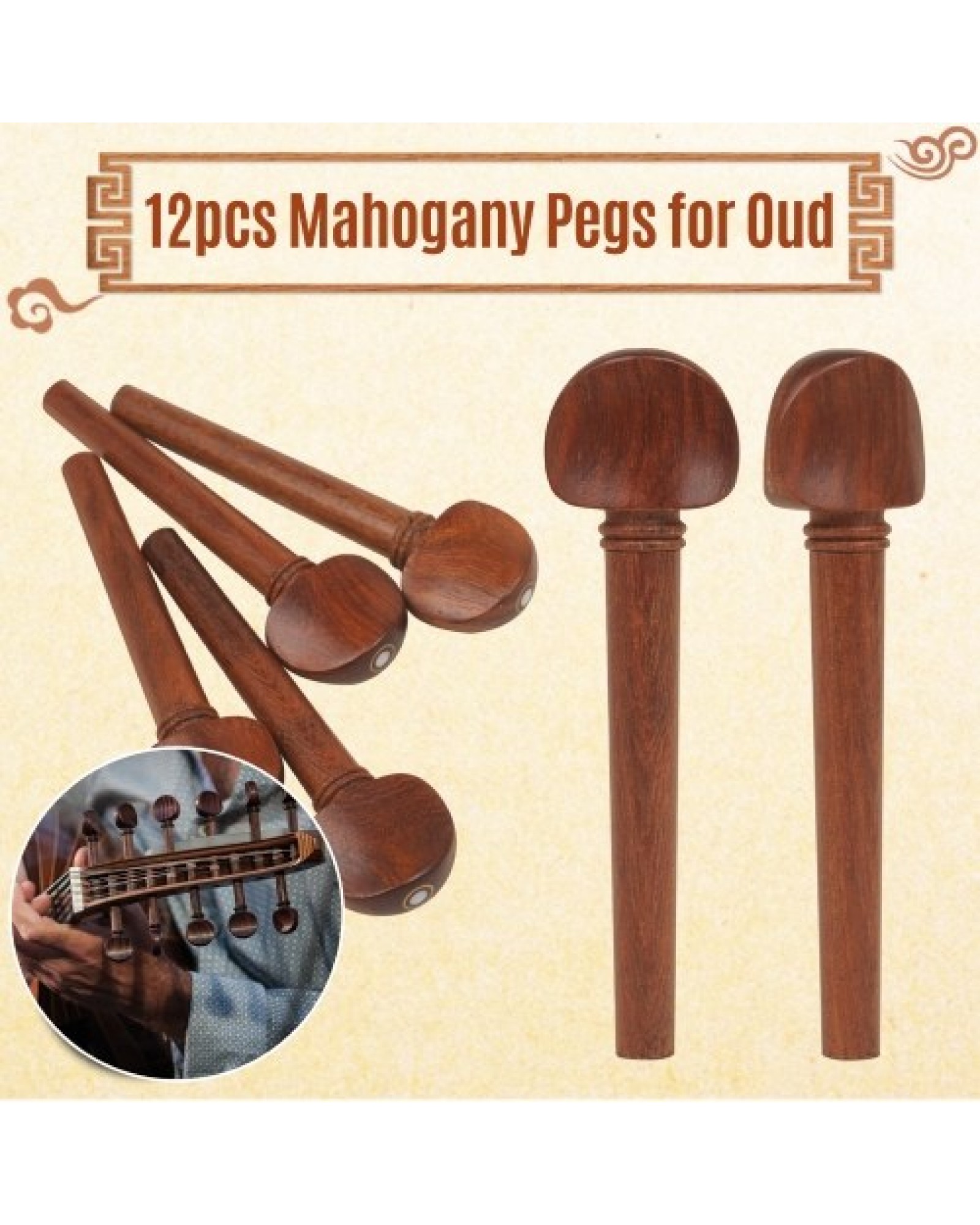 OUD Pegs Mahogany Pegs with Persian Eye Pegs Set for Oud 12pcs