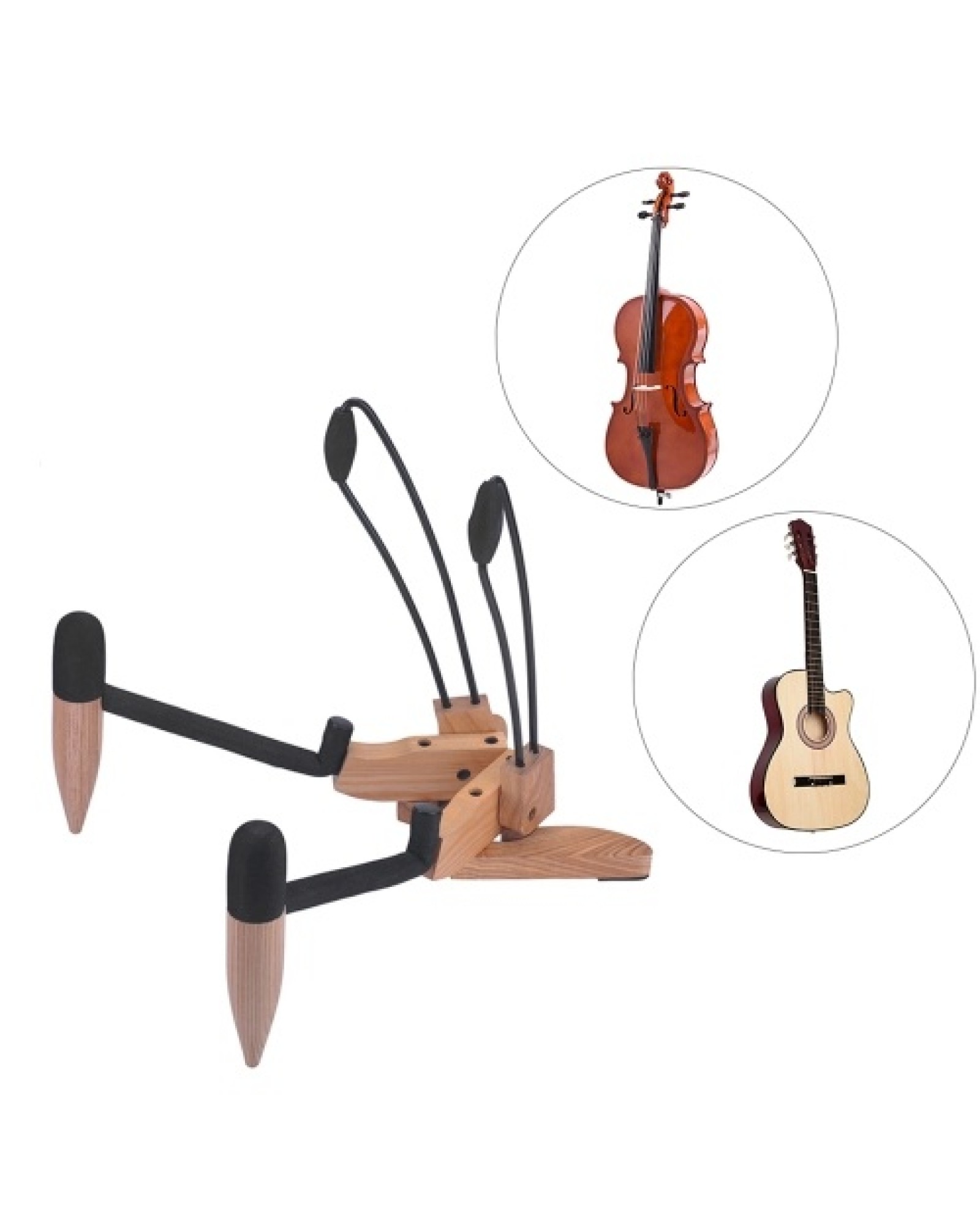 Hardwood Collapsible Folding Musical Instrument Stand Bracket Holder for Acoustic Folk Classical Guitar Cello Natural Wood Color