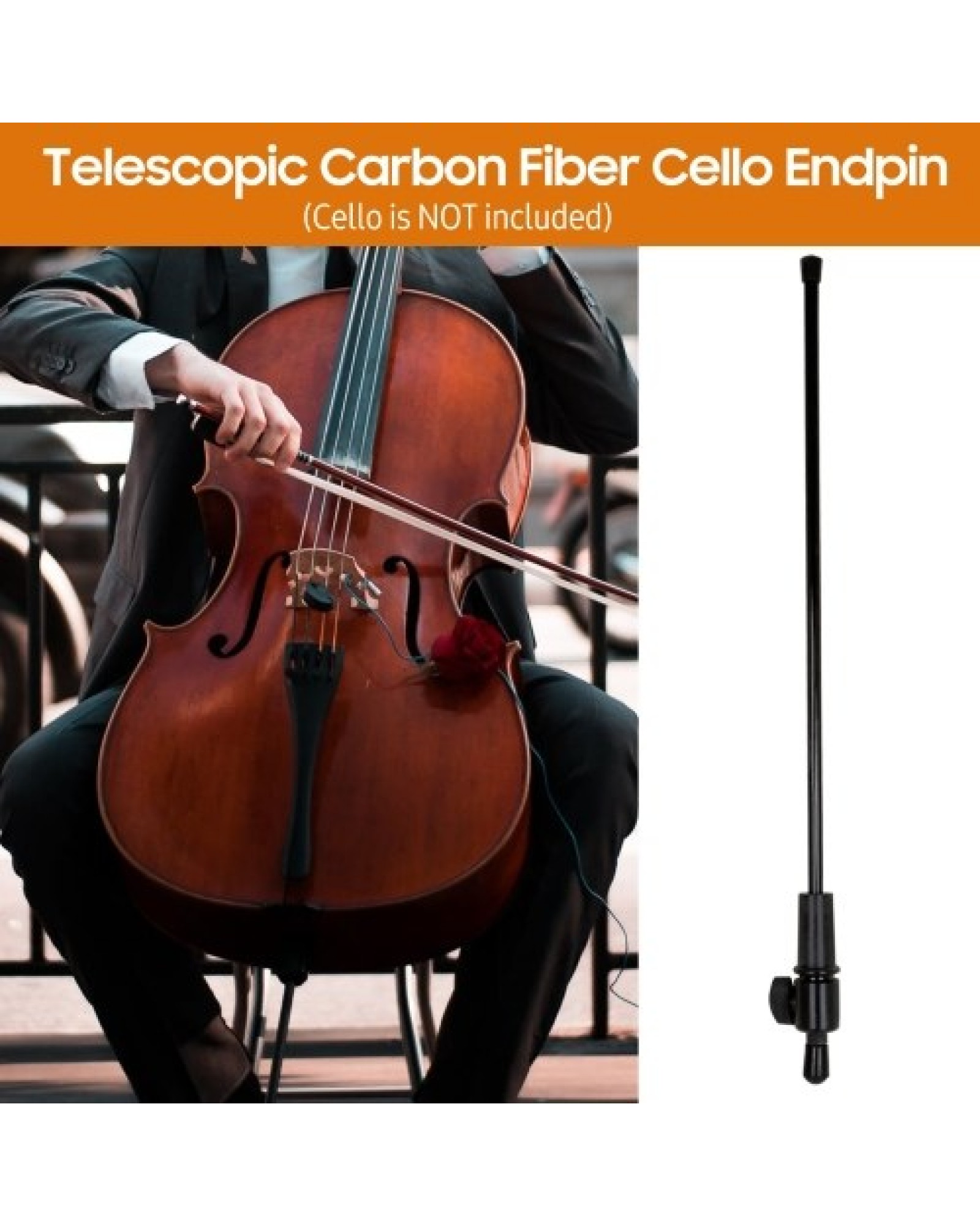 Cello Endpin Universal End Pin Cellos Accessory Telescopic Carbon Fiber Pole Ebony Foot with Non-slip Rubber