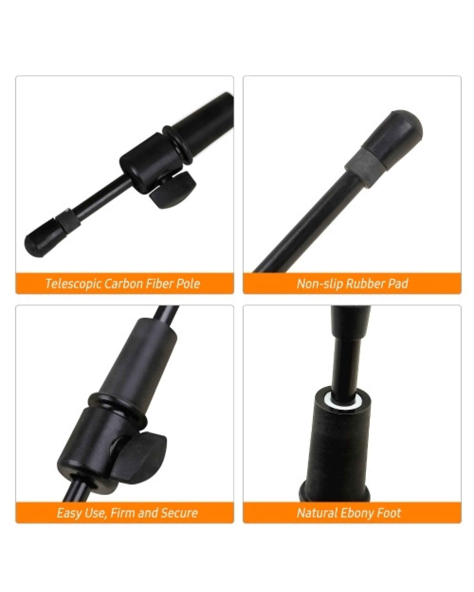 Cello Endpin Universal End Pin Cellos Accessory Telescopic Carbon Fiber Pole Ebony Foot with Non-slip Rubber