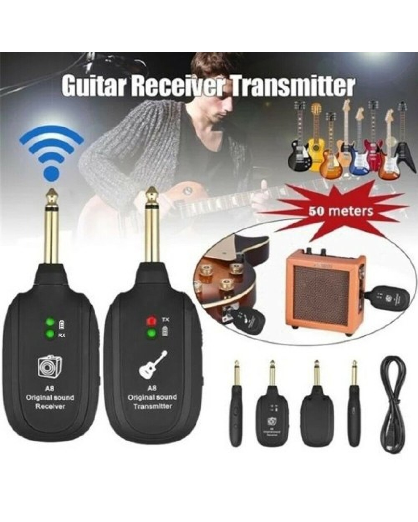 A8 UHF Wireless Guitar Transmitter Receiver Set for Electric Guitars Bass Violin