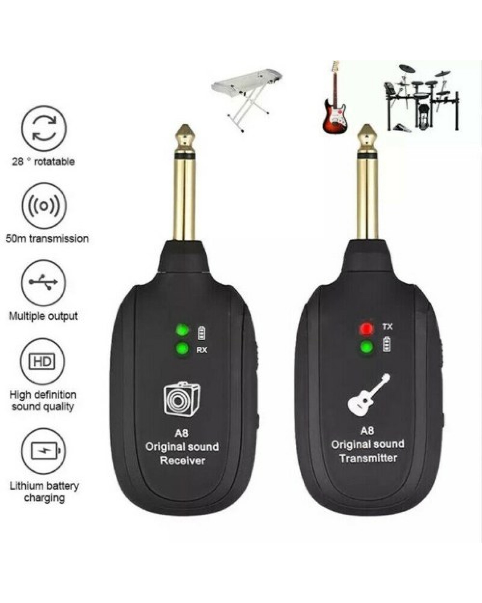 A8 UHF Wireless Guitar Transmitter Receiver Set for Electric Guitars Bass Violin