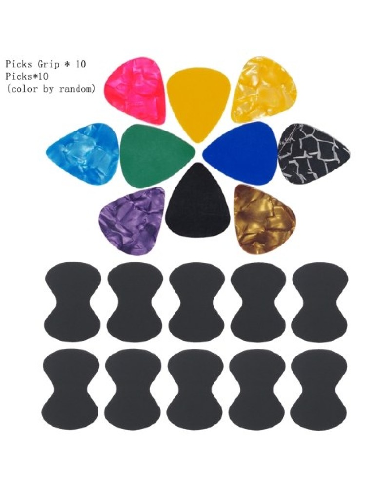 Guitar Paddles &amp; Anti-slip Sticker Set 10pcs Guitar Picks &amp; 10pcs Anti-skid Stickers Celluloid Picks Anti-slip Tapes