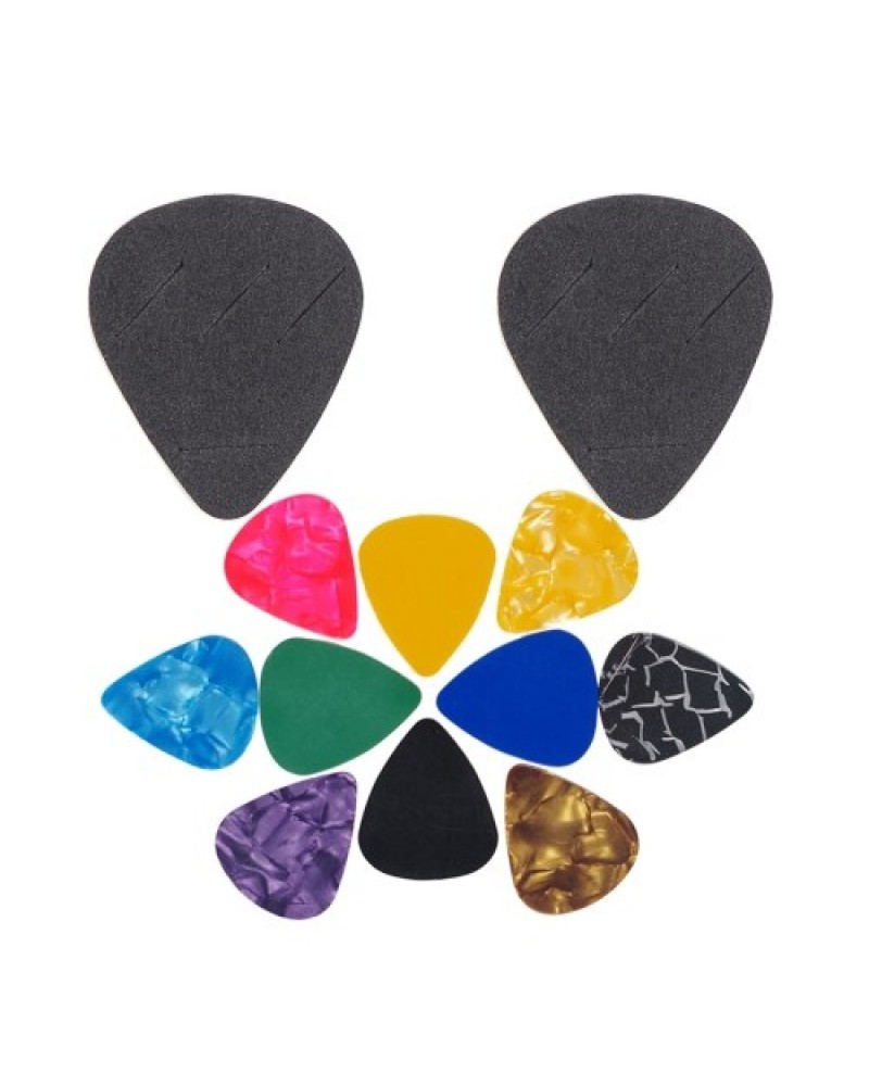 Guitar Picks &amp; Guitar Picks Holder Set 10pcs Plectrum Paddles Celluloid Guitar Pick 2pcs Pickholders EVA Stick-on Holder Eas