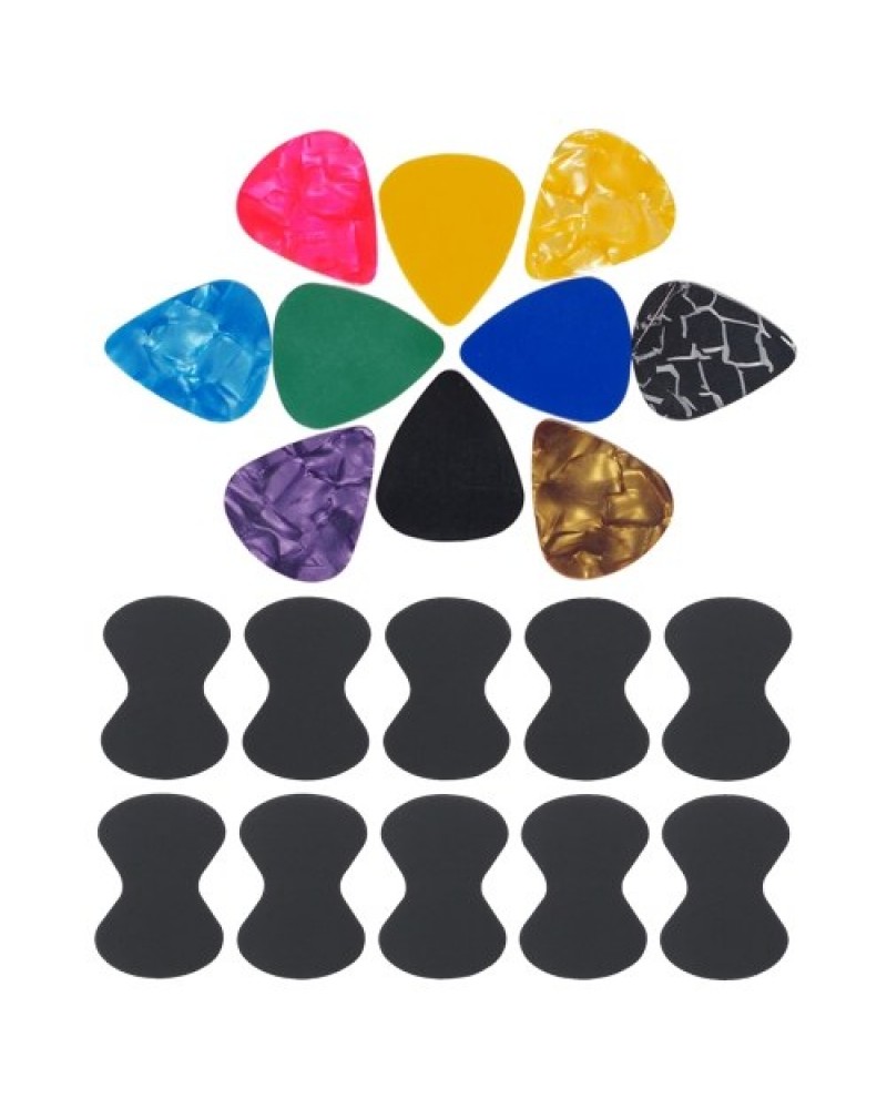 Guitar Paddles &amp; Anti-slip Sticker Set 10pcs Guitar Picks &amp; 10pcs Anti-skid Stickers Celluloid Picks Anti-slip Tapes