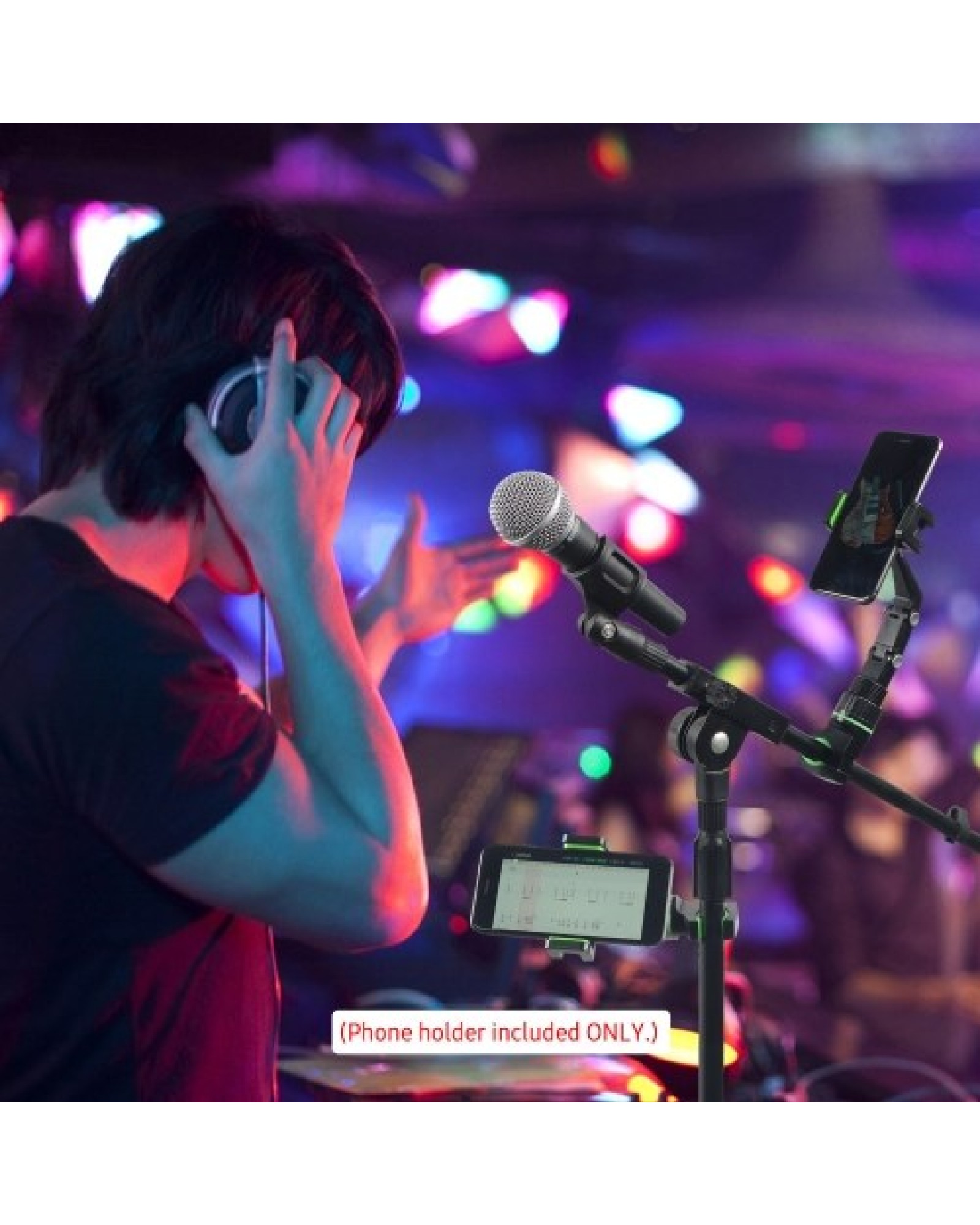 Phone Holder for Guitar Head Mic Stand Music Stand 360-degree Rotatable Smartphone Clip with 10 Guitar Picks Wiping Cloth