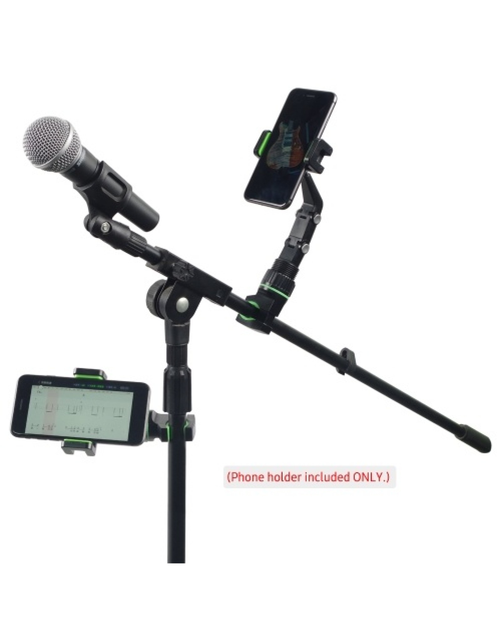 Phone Holder for Guitar Head Mic Stand Music Stand 360-degree Rotatable Smartphone Clip with 10 Guitar Picks Wiping Cloth