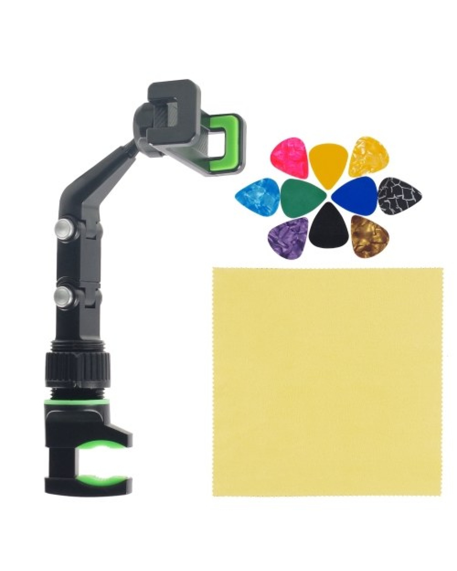 Phone Holder for Guitar Head Mic Stand Music Stand 360-degree Rotatable Smartphone Clip with 10 Guitar Picks Wiping Cloth