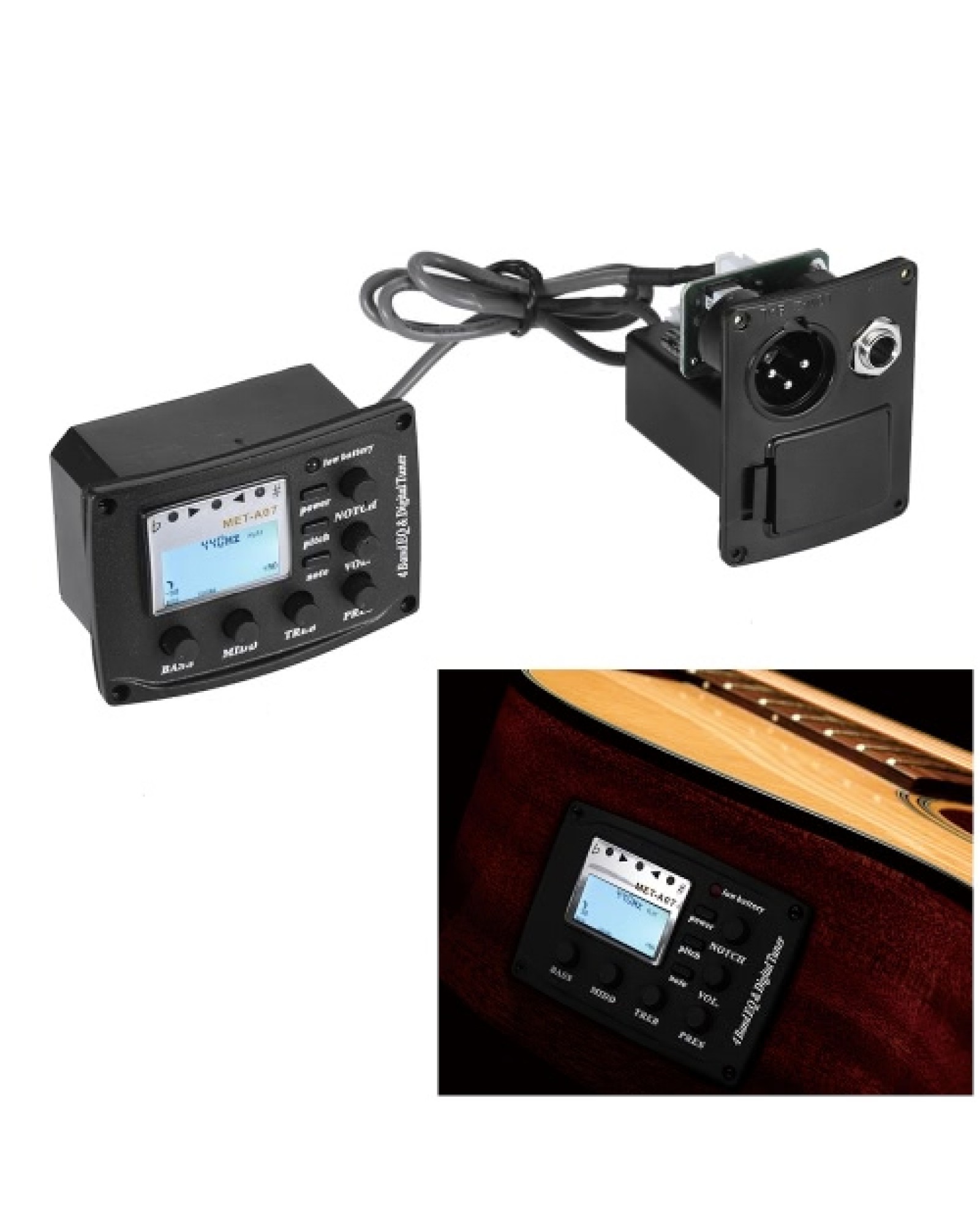 Acoustic Guitar 4-Band EQ Equalizer Tone and Volume Amplifier Preamp Piezo Pickup 6.35mm XLR with Pitch Note Notch Function Clea