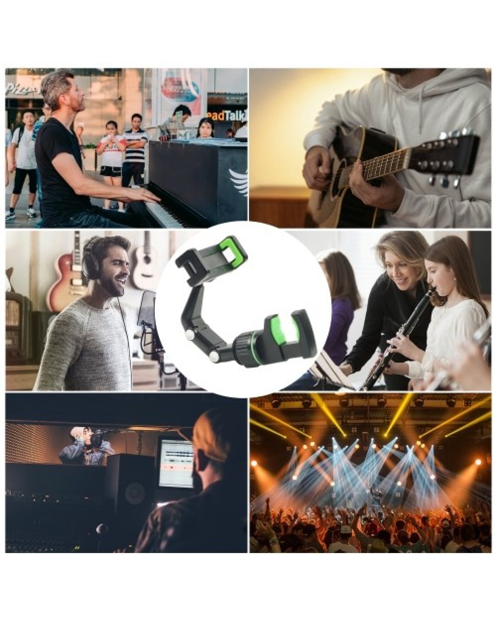 Phone Holder for Guitar Head Mic Stand Music Stand 360-degree Rotatable Smartphone Clip with 10 Guitar Picks Wiping Cloth
