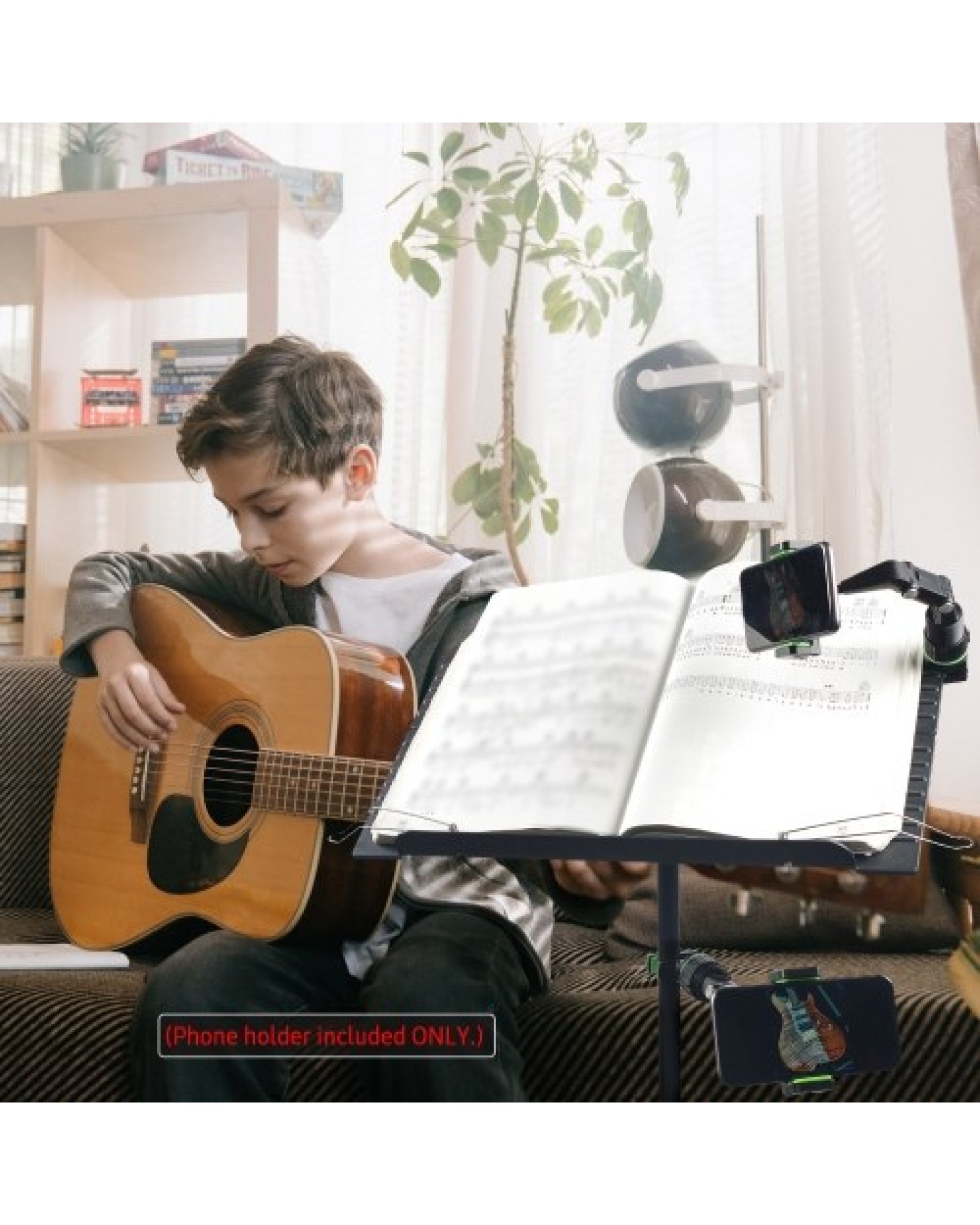 Phone Holder for Guitar Head Mic Stand Music Stand 360-degree Rotatable Smartphone Clip with 10 Guitar Picks Wiping Cloth