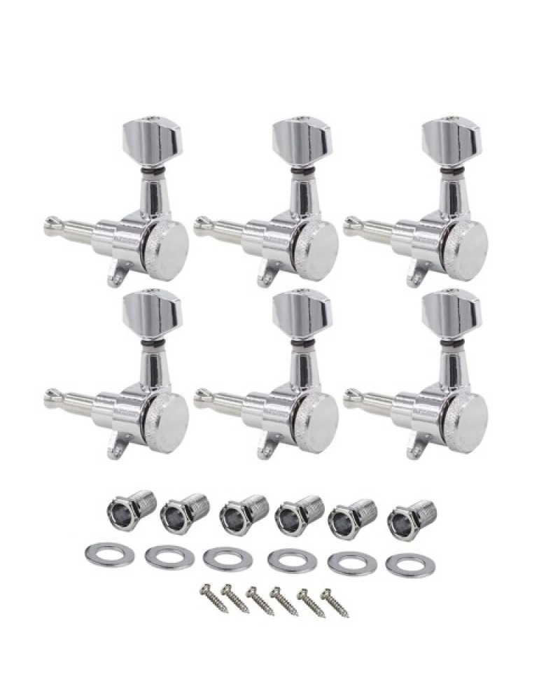 6 Left Inline Electric Guitar Tuning Peg Sealed Locking Tuners Chrome Plated Guitar Tuning Keys Machine Heads 1 : 18 Compatible 