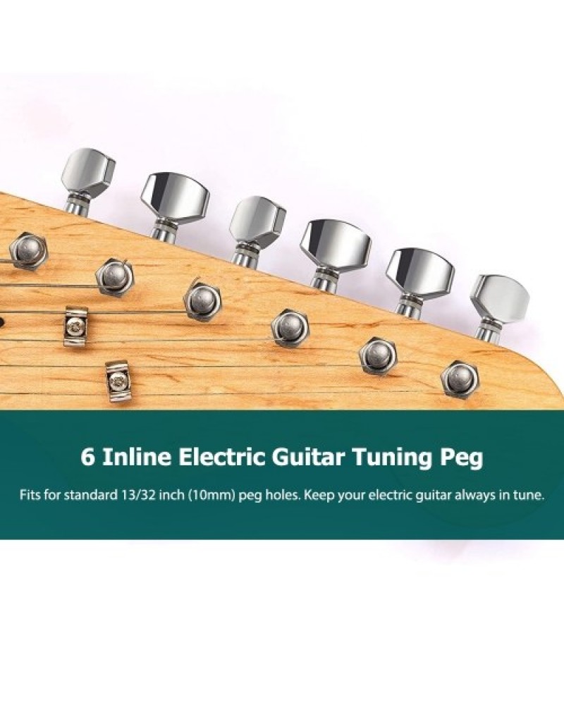 6 Left Inline Electric Guitar Tuning Peg Sealed Locking Tuners Chrome Plated Guitar Tuning Keys Machine Heads 1 : 18 Compatible 