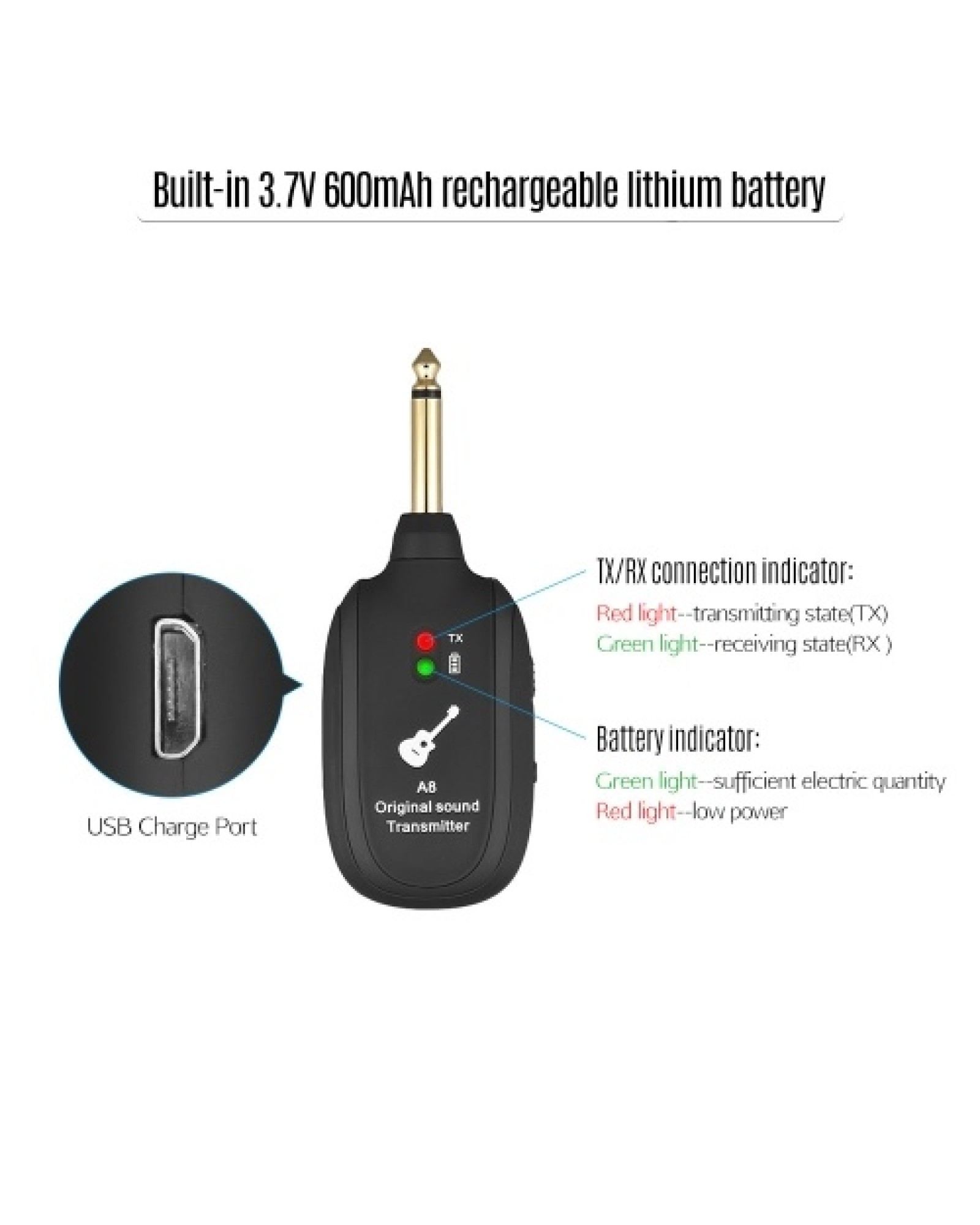 UHF Guitar Wireless System Transmitter Receiver