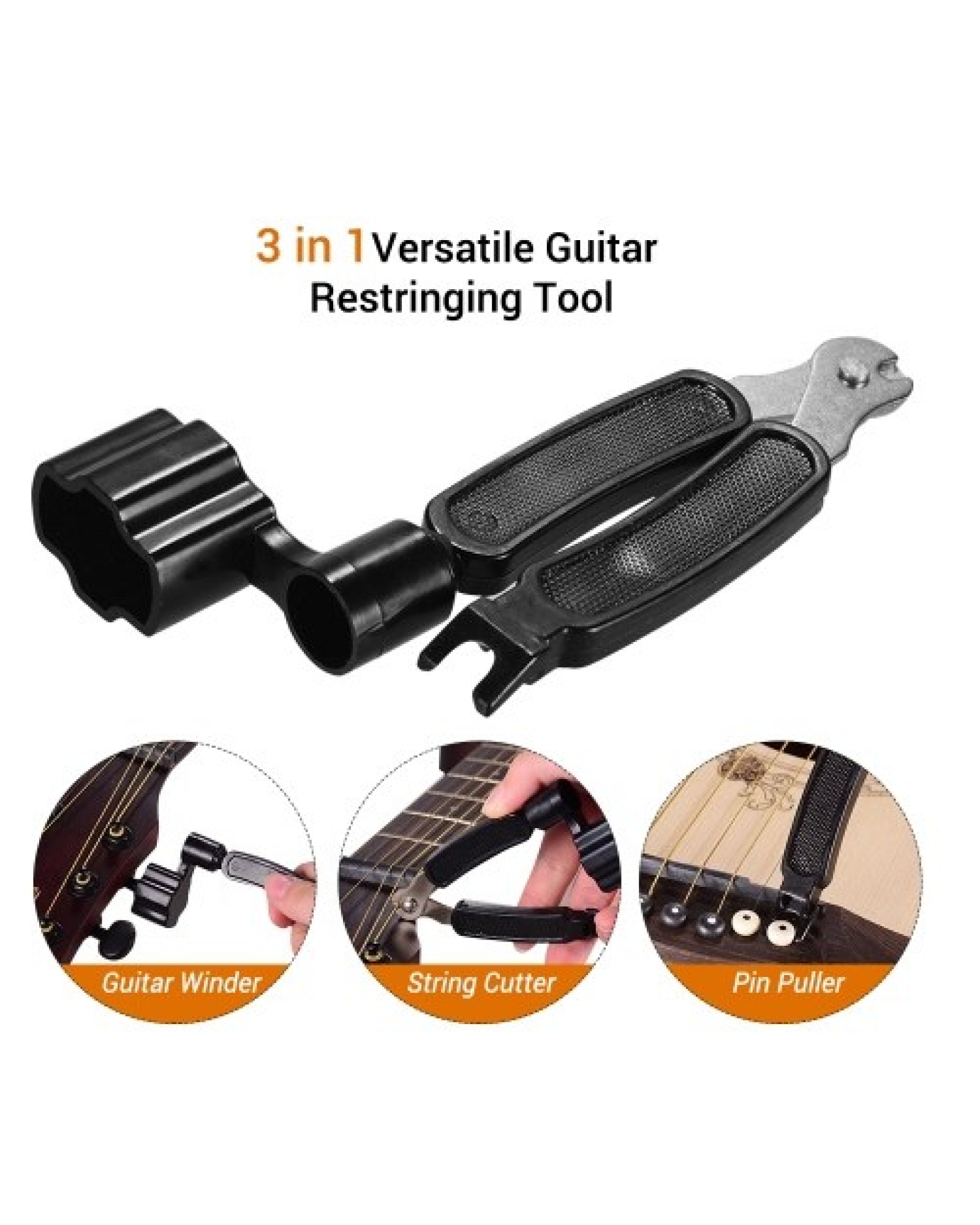 3 in 1 Versatile Guitar Winder String Cutter Pin Puller for Acoustic Electric Guitars Bass Mandolins Strings Change and Maintena