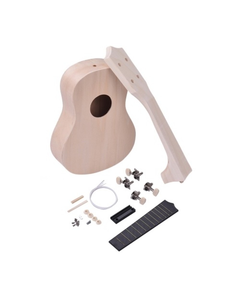 21 Inches Unfinished DIY Ukulele Ukelele Uke Kit Basswood Body &amp; Neck Plastic Fingerboard &amp; Bridge Nylon String for Ukul