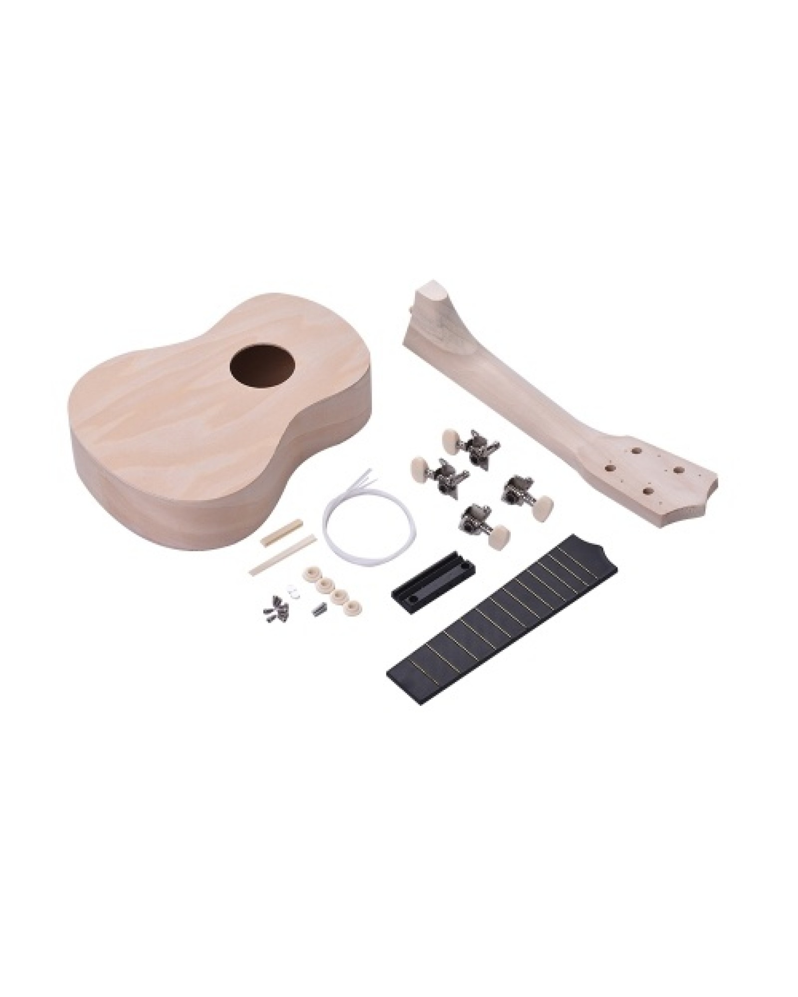 21 Inches Unfinished DIY Ukulele Ukelele Uke Kit Basswood Body &amp; Neck Plastic Fingerboard &amp; Bridge Nylon String for Ukul