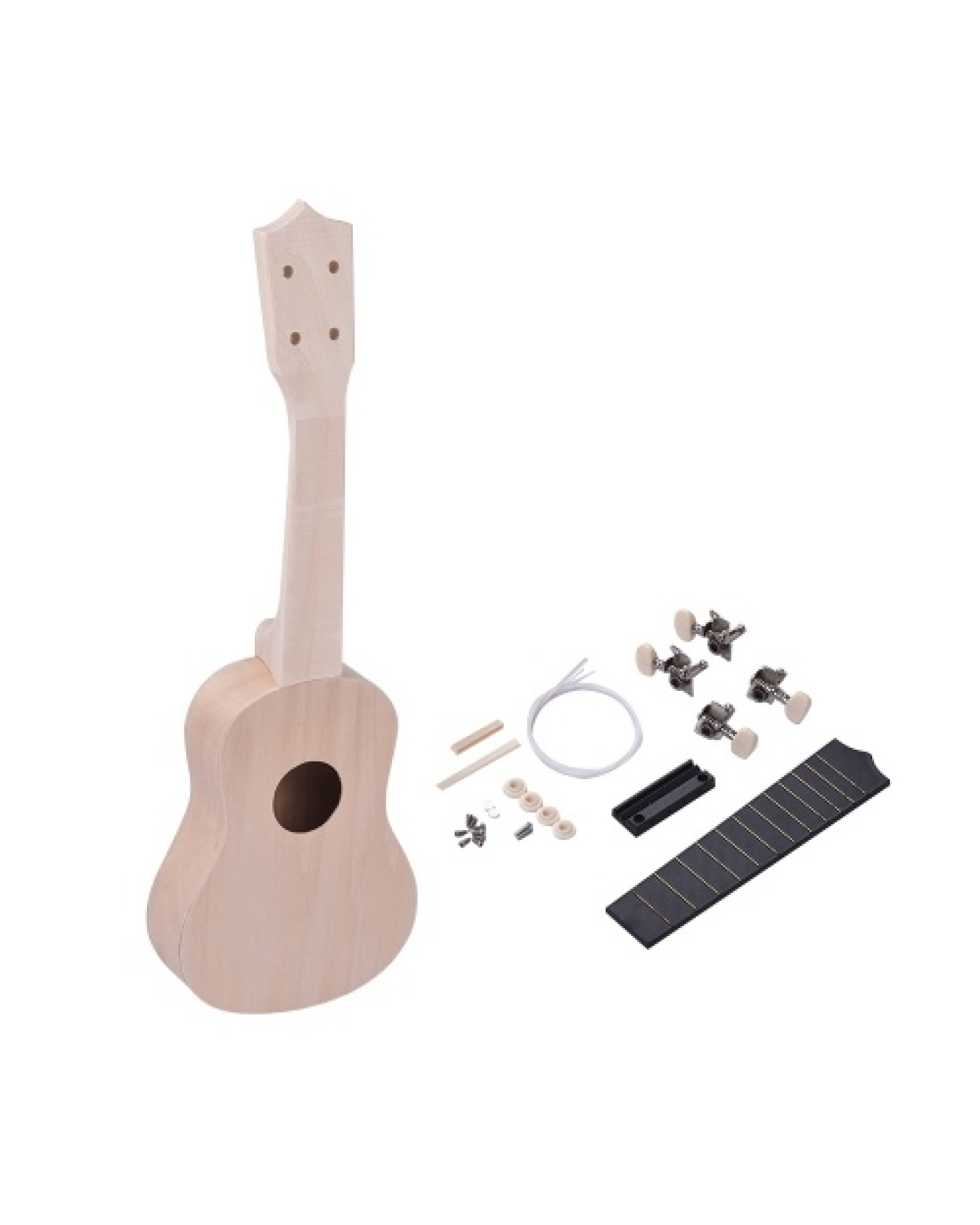 21 Inches Unfinished DIY Ukulele Ukelele Uke Kit Basswood Body &amp; Neck Plastic Fingerboard &amp; Bridge Nylon String for Ukul