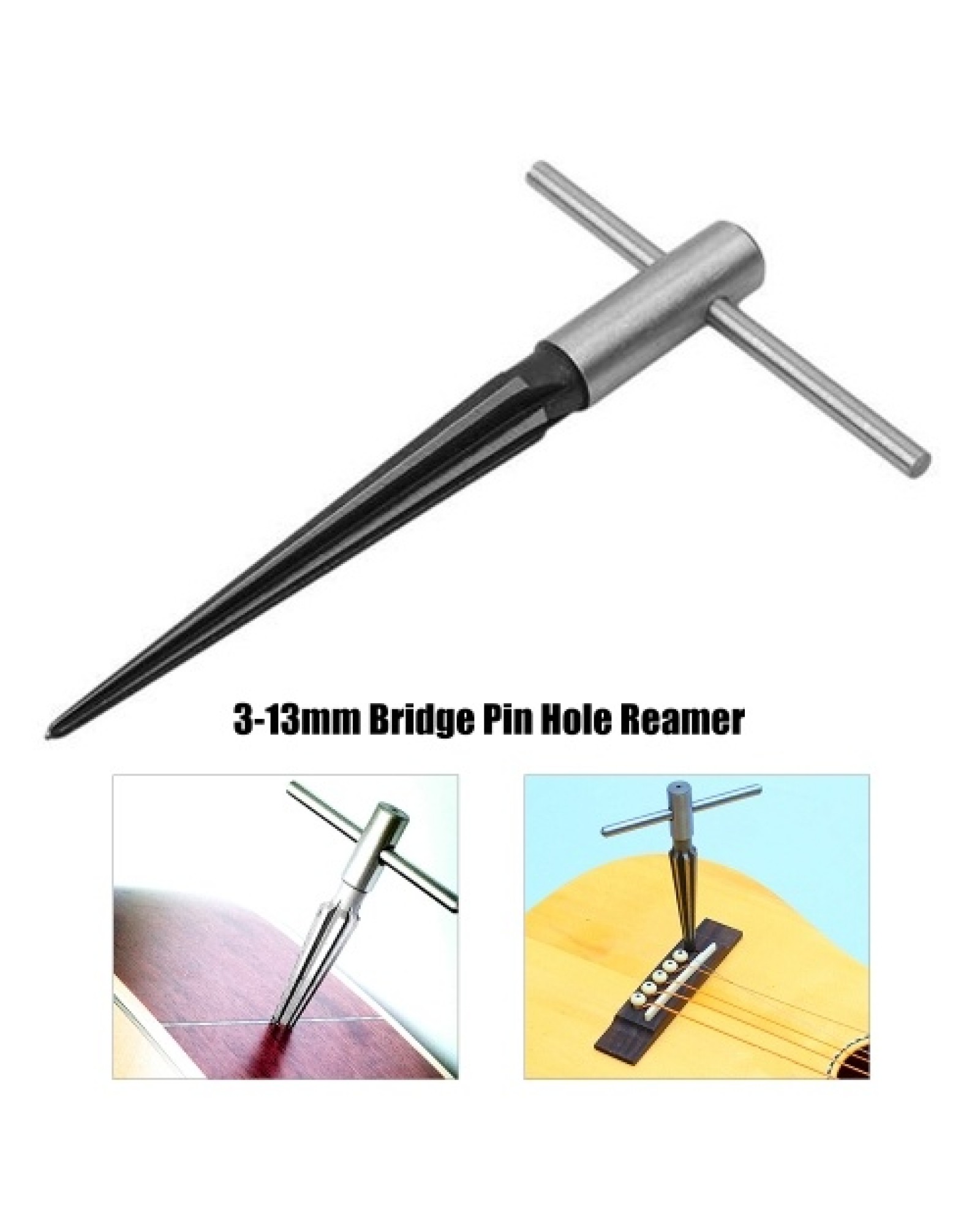 Bridge Pin Hole Reamer Tools T-Handle Tapered 6 Fluted Acoustic Guitar Woodworker Cutting Tool