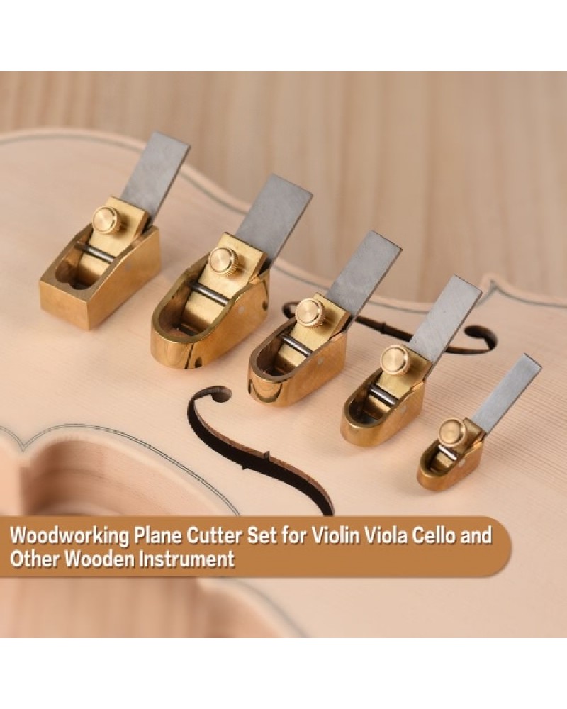 5pcs Woodworking Plane Cutter Set Curved Sole Metal Brass Luthier Tool for Violin Viola Cello Wooden Instrument