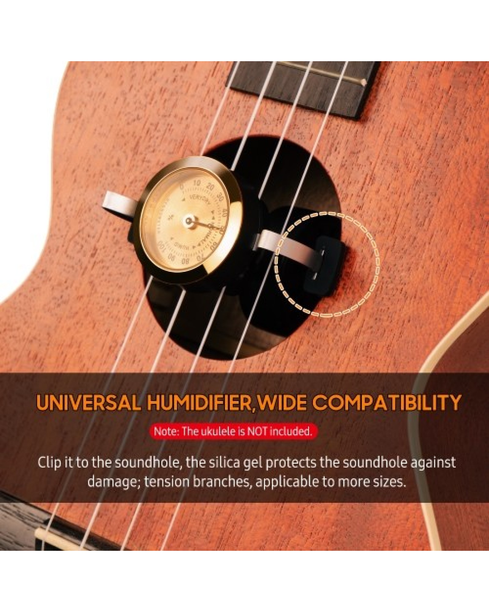 Guitto GHD-02 Universal Ukulele Humidifier Pointer Dial Portable Soundhole Hygrometer Clip Type Uku Humidity Control System Main