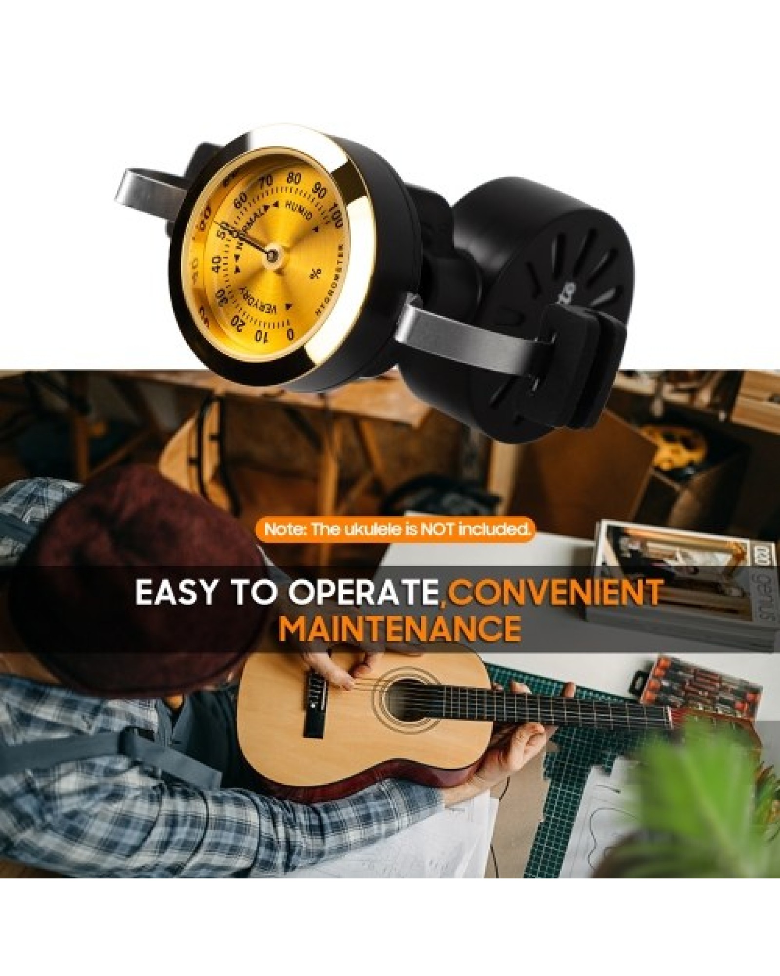 Guitto GHD-02 Universal Ukulele Humidifier Pointer Dial Portable Soundhole Hygrometer Clip Type Uku Humidity Control System Main