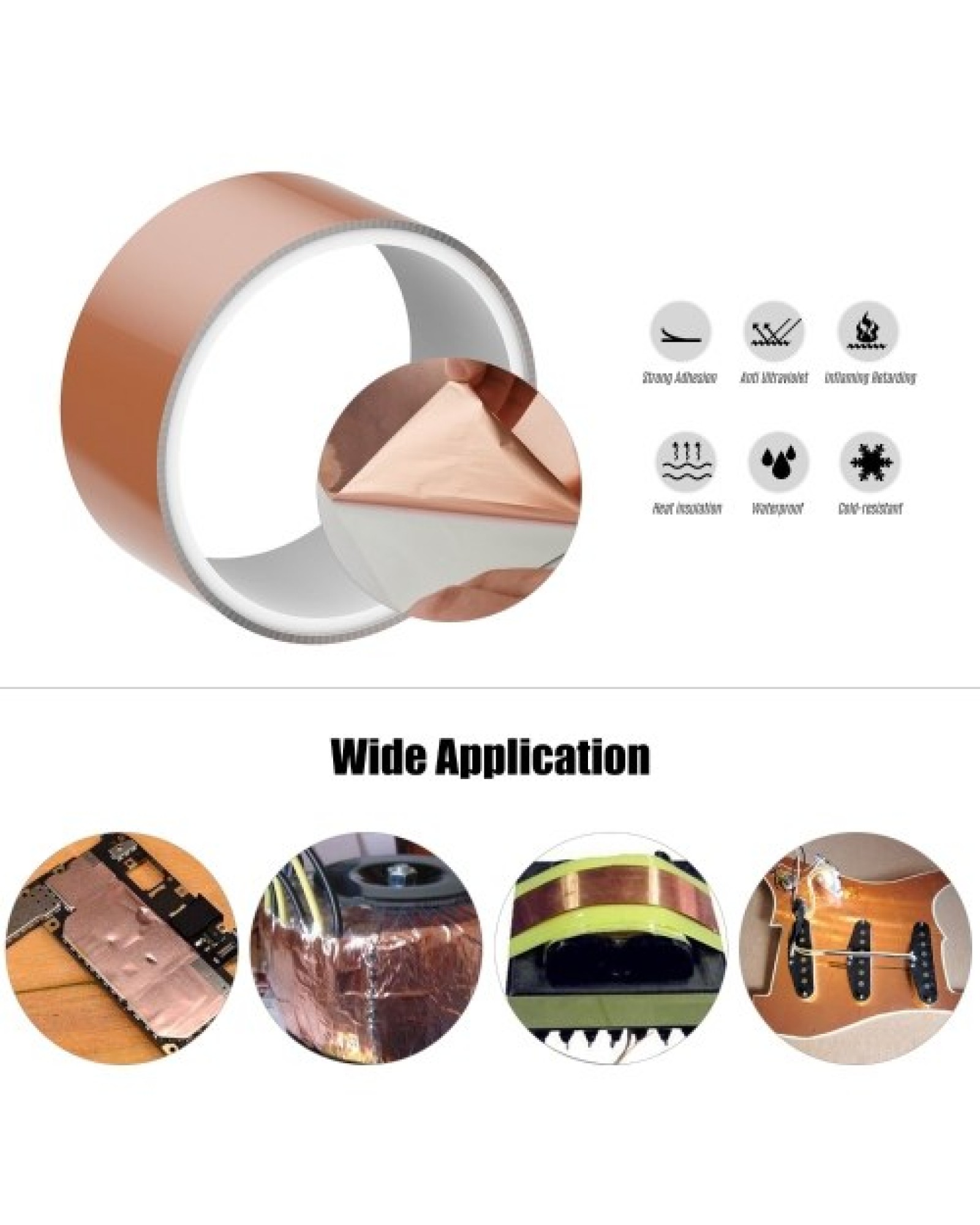 5cm*2m / 2inch*6.6FT Adhesive Conductive Copper Foil Shielding Tape - Single Side Conductive + 2pcs 4 String Jazz Bass Guitar Bl
