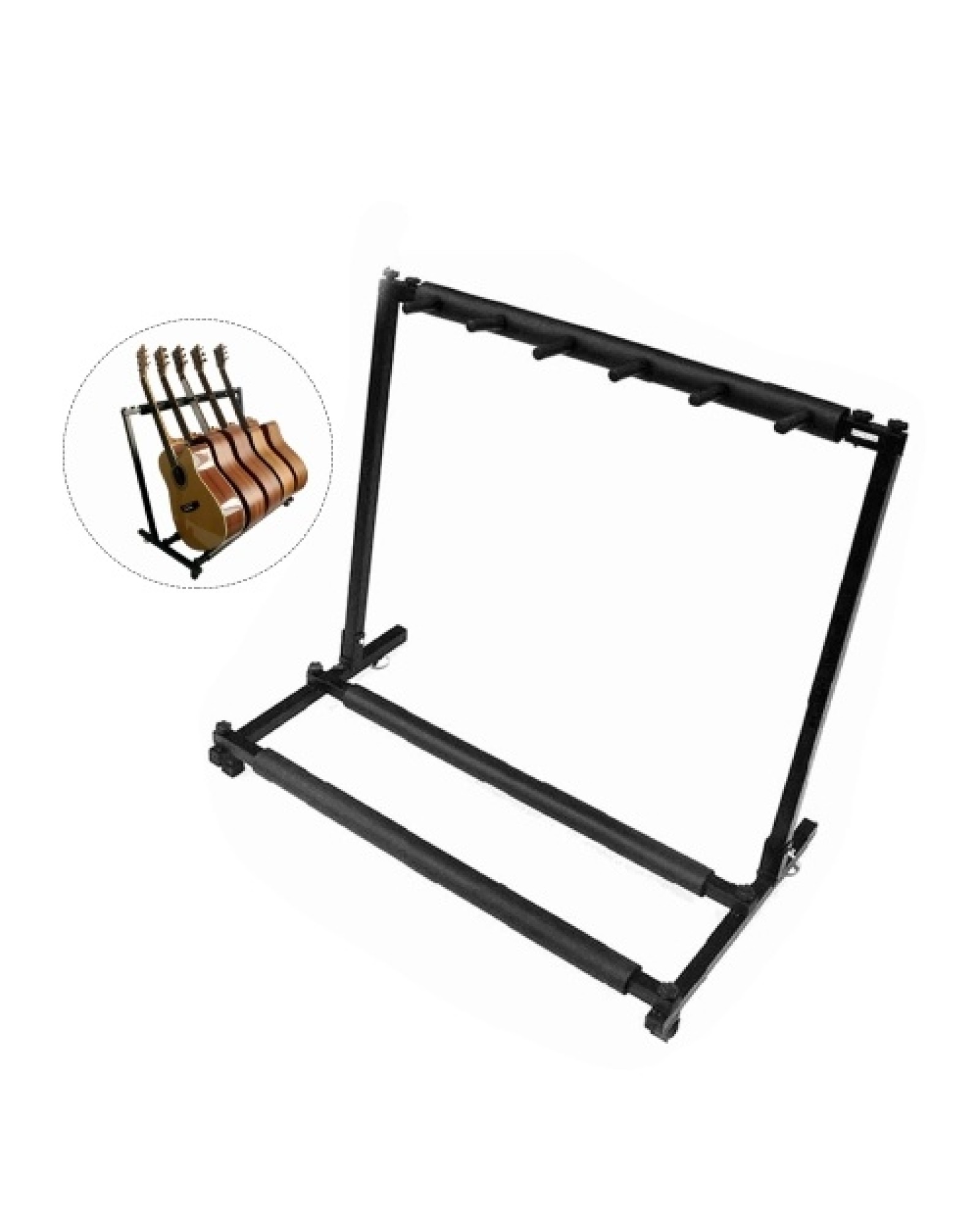 Multi Guitar Stand 5 Holder Foldable Universal Display Rack Portable Black for Classical Acoustic, Electric, Bass Guitar