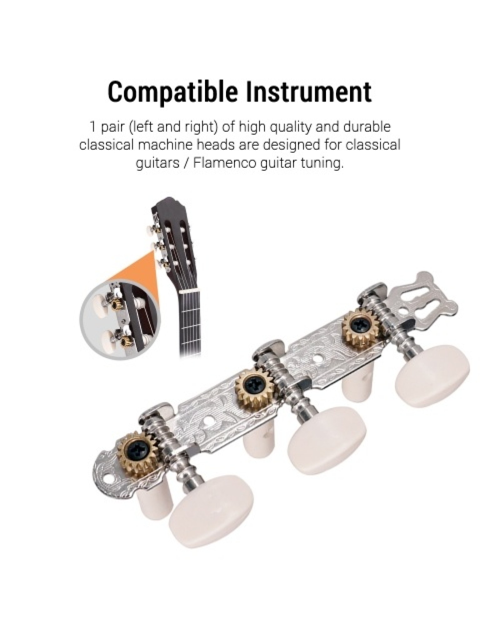 1 Pair Silver Guitar Tuning Pegs Classical Guitar String Tuning Tuners Machine Heads