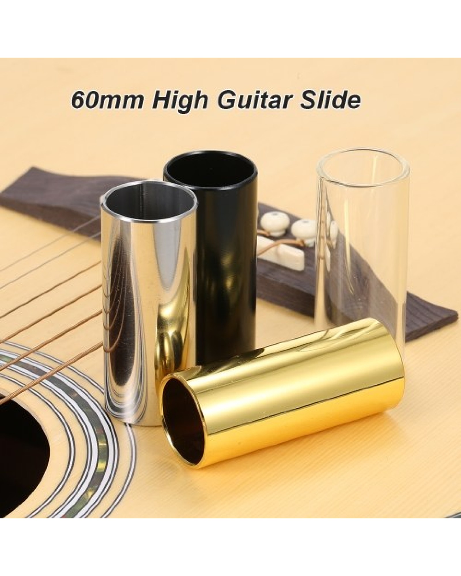 1PC 60MM High Guitar Slide Bar Stainless Steel Metal/Glass Finger Slides for Guitar Bass Banjo Ukulele String Instrument Accesso