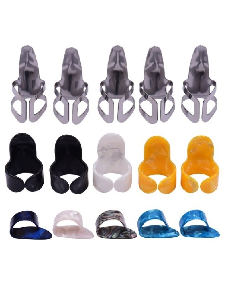 Guitar Thumb Finger Picks Set 5 Thumb Picks 5 Index Finger Picks 5 Metal Picks with Plastic Case