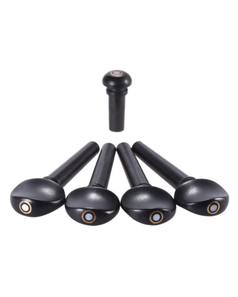 4/4 Size Ebony Wood Violin Fiddle Tuning Pegs Endpin Set Replacement Black