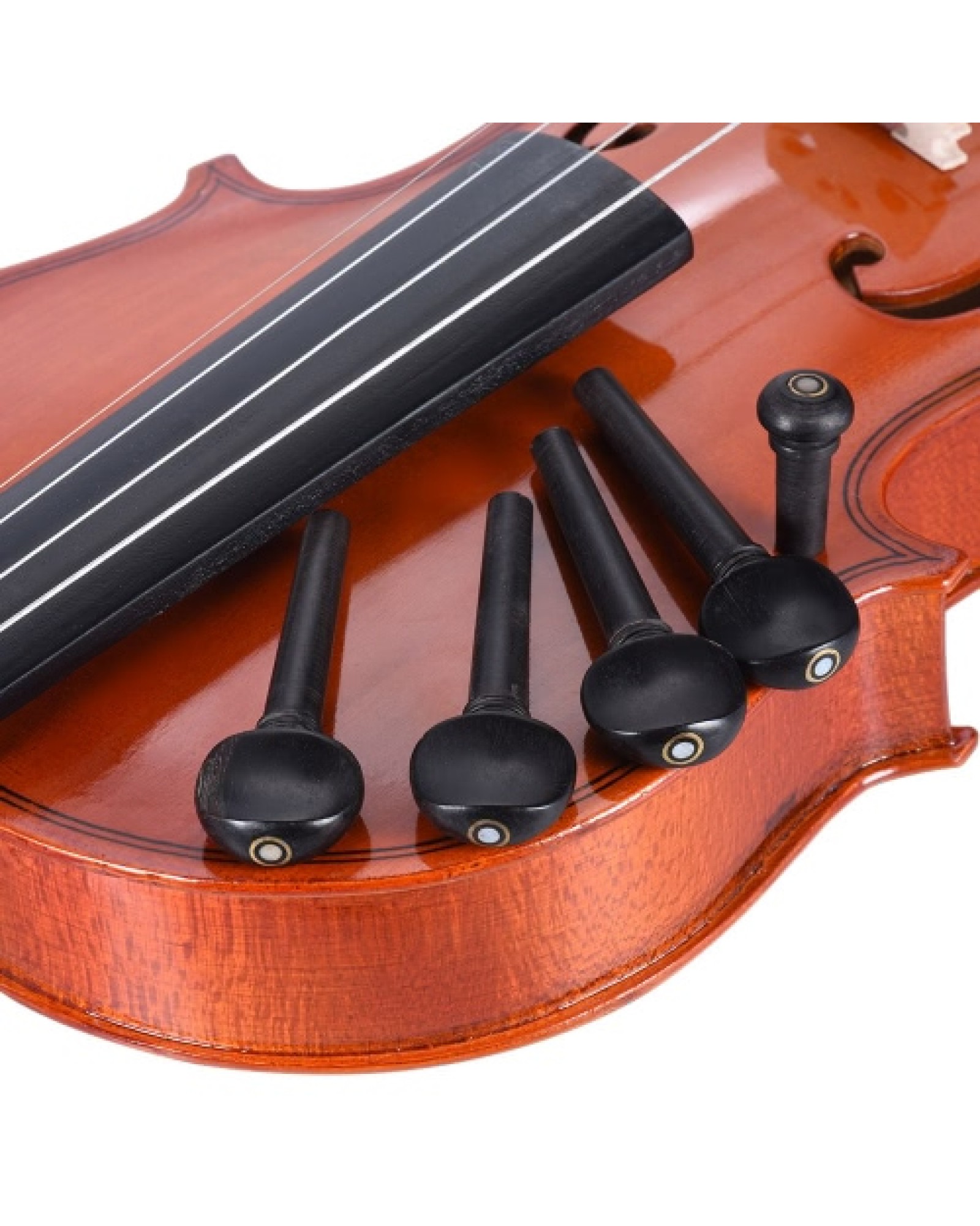 4/4 Size Ebony Wood Violin Fiddle Tuning Pegs Endpin Set Replacement Black