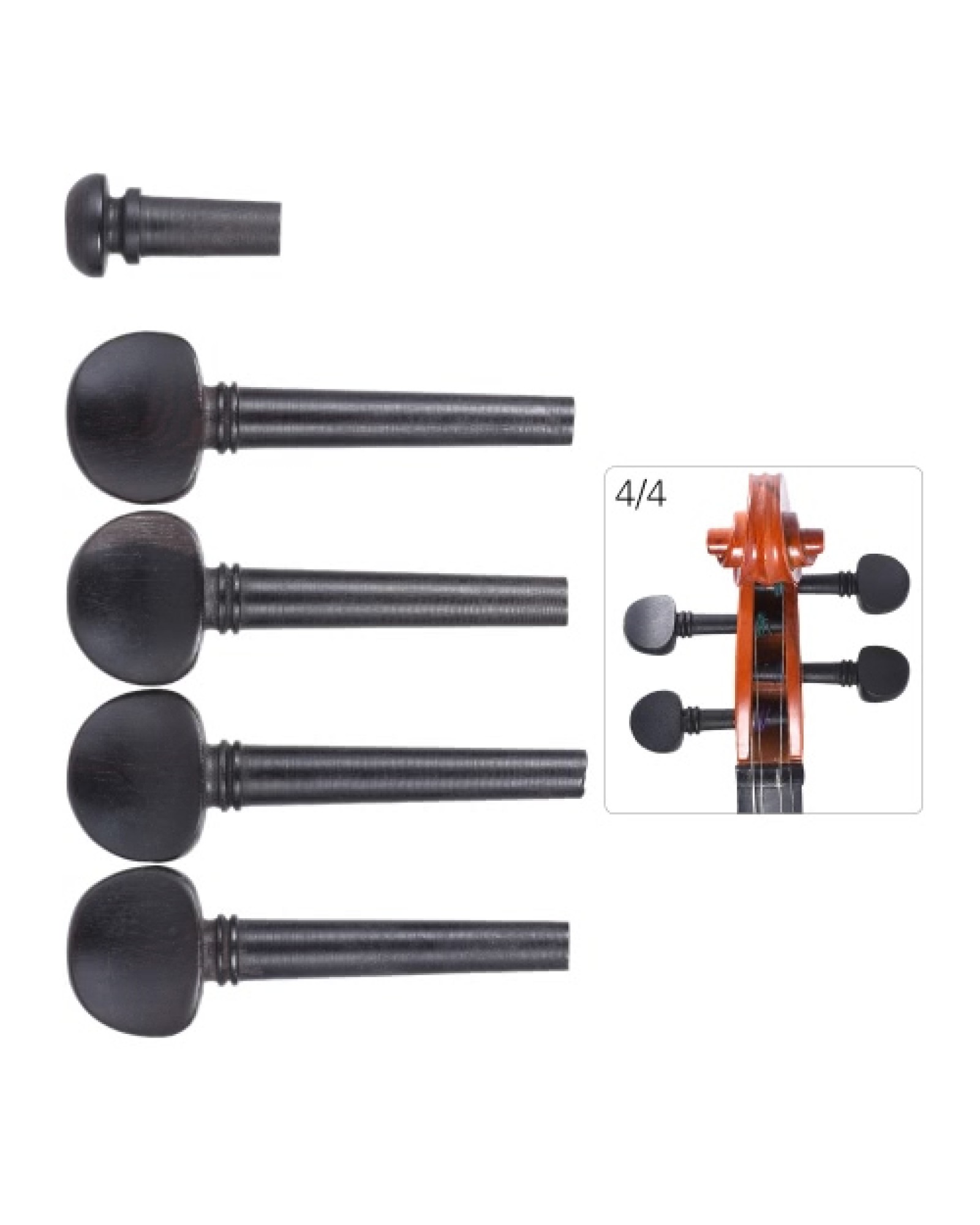4/4 Size Ebony Wood Violin Fiddle Tuning Pegs Endpin Set Replacement Black