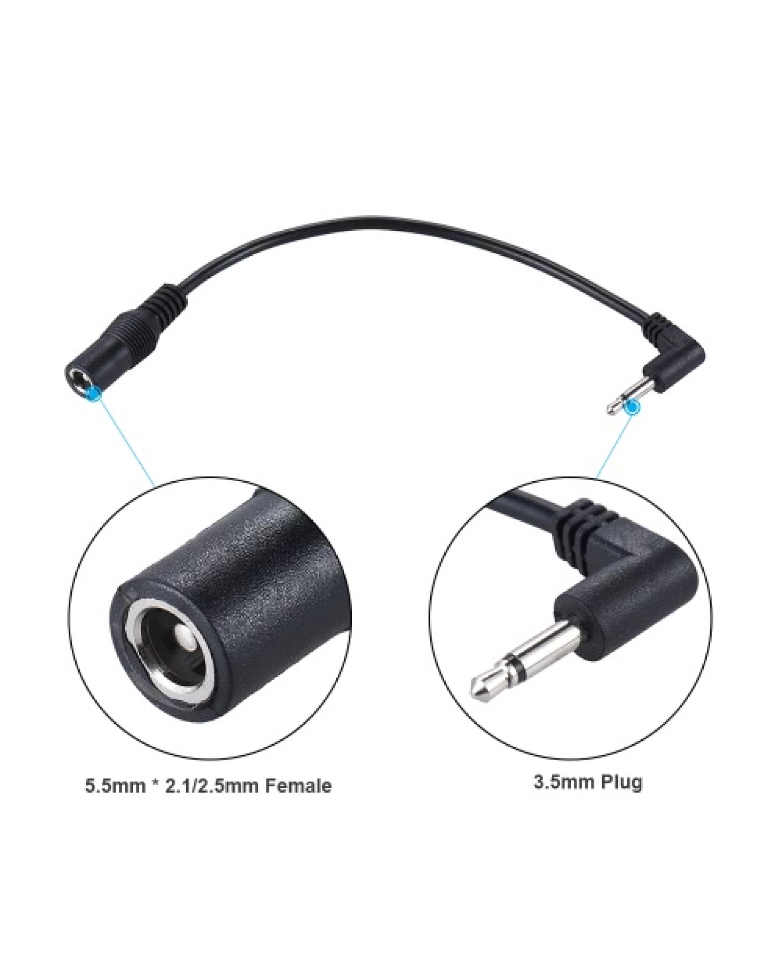 5.5mm * 2.1/2.5mm to 3.5mm(1/8″) Positive Tip Power Supply Converter Cable for Guitar Effect