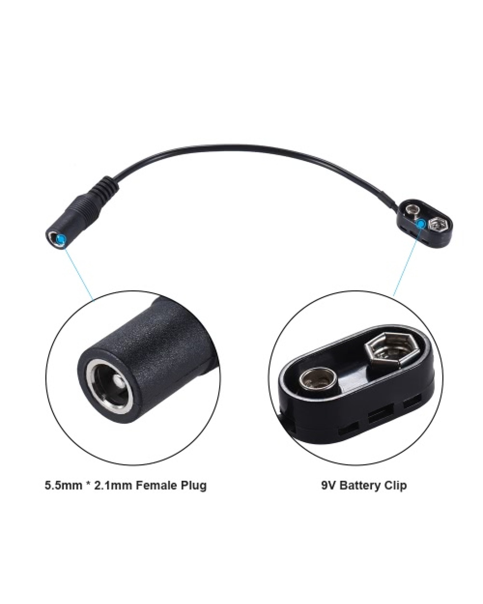 3pcs 9V Battery Clip Converter Snap Connector 2.1mm * 5.5mm Female Plug for Guitar Effect One Spot Power Supply