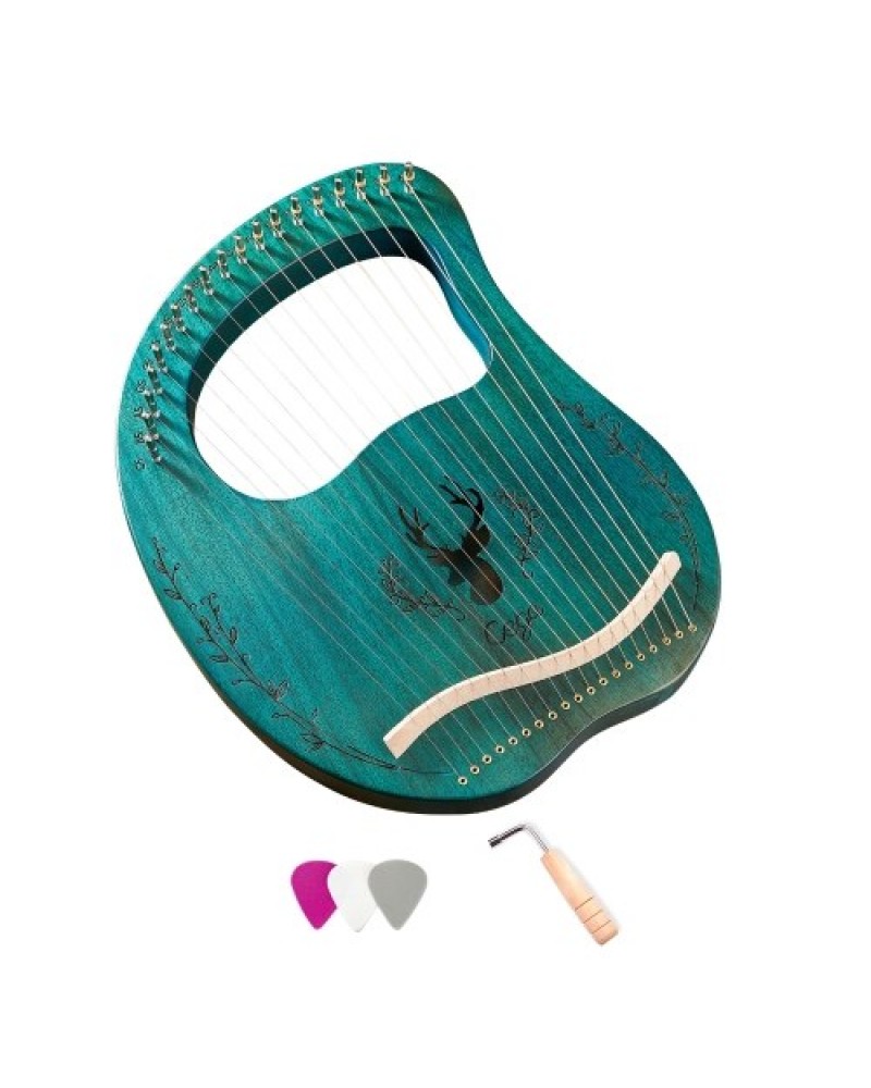 19-String Wooden Lyre Harp Resonance Box String Instrument with Tuning Wrench 3pcs Picks