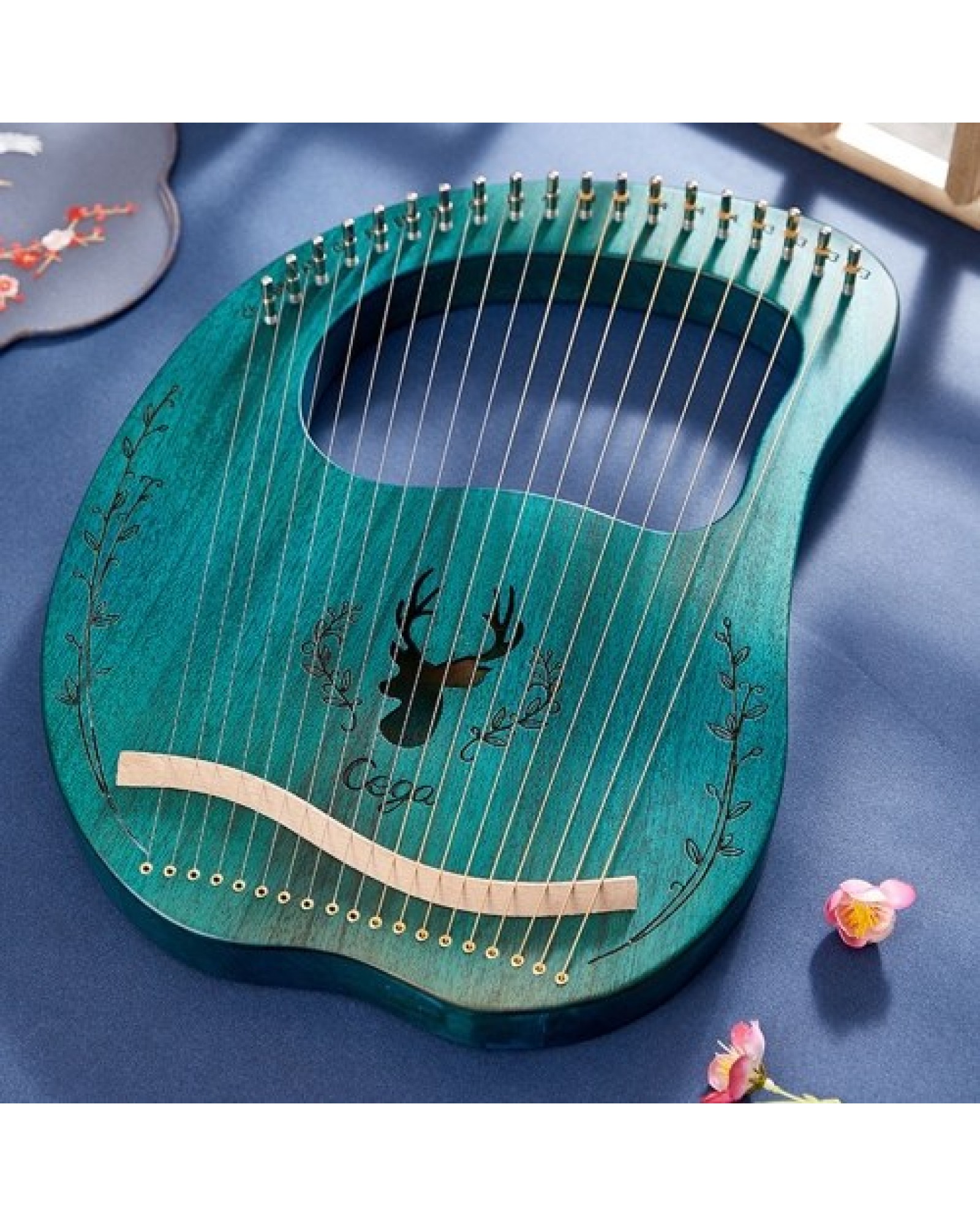 19-String Wooden Lyre Harp Resonance Box String Instrument with Tuning Wrench 3pcs Picks