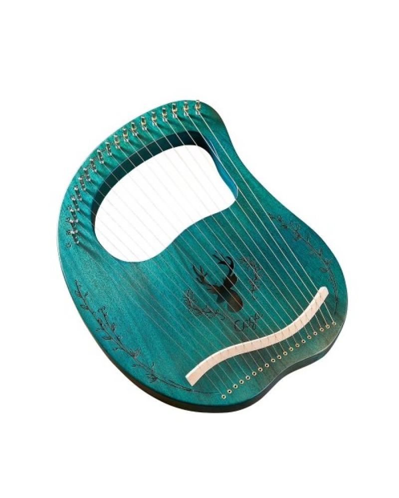19-String Wooden Lyre Harp Resonance Box String Instrument with Tuning Wrench 3pcs Picks