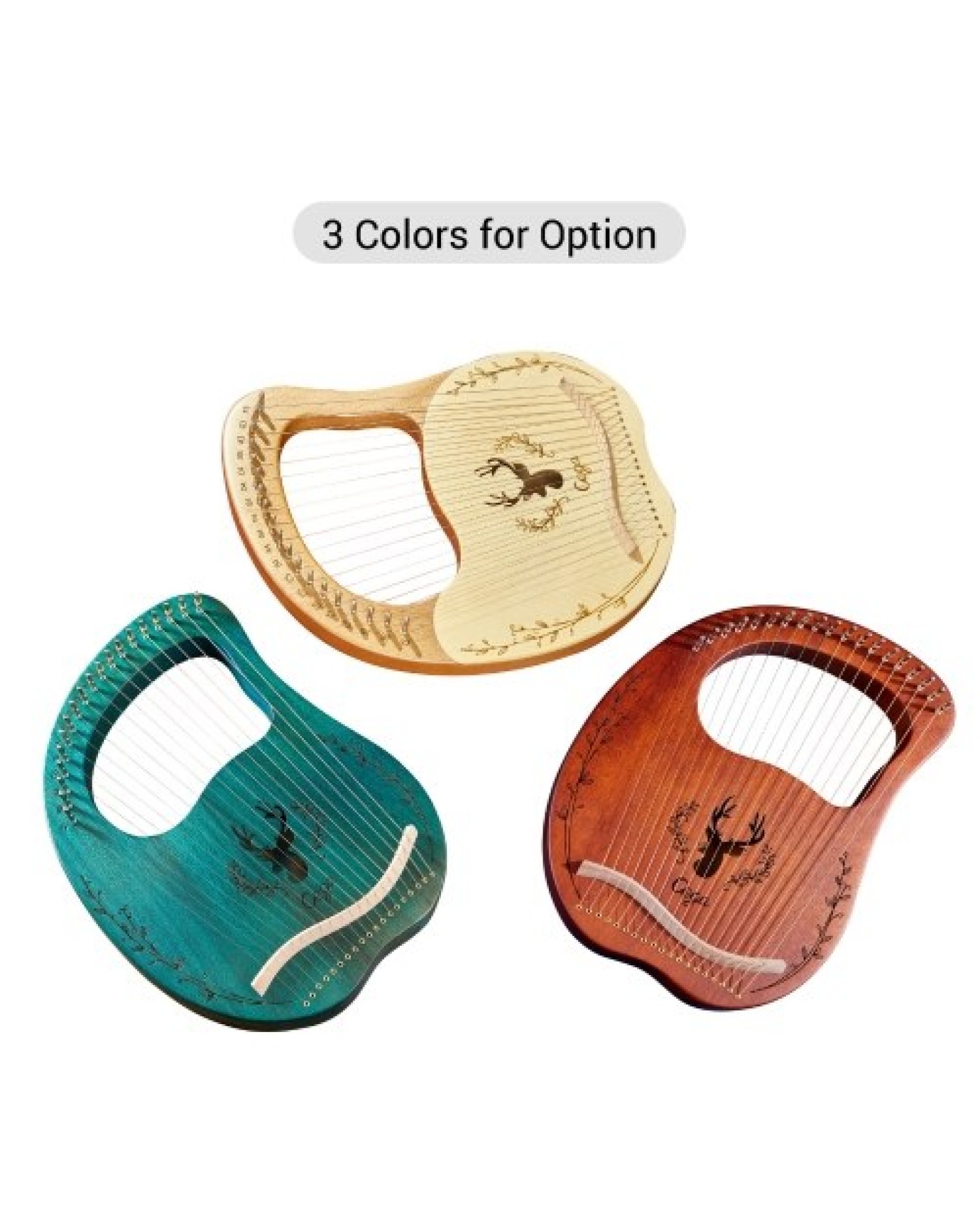 19-String Wooden Lyre Harp Resonance Box String Instrument with Tuning Wrench 3pcs Picks