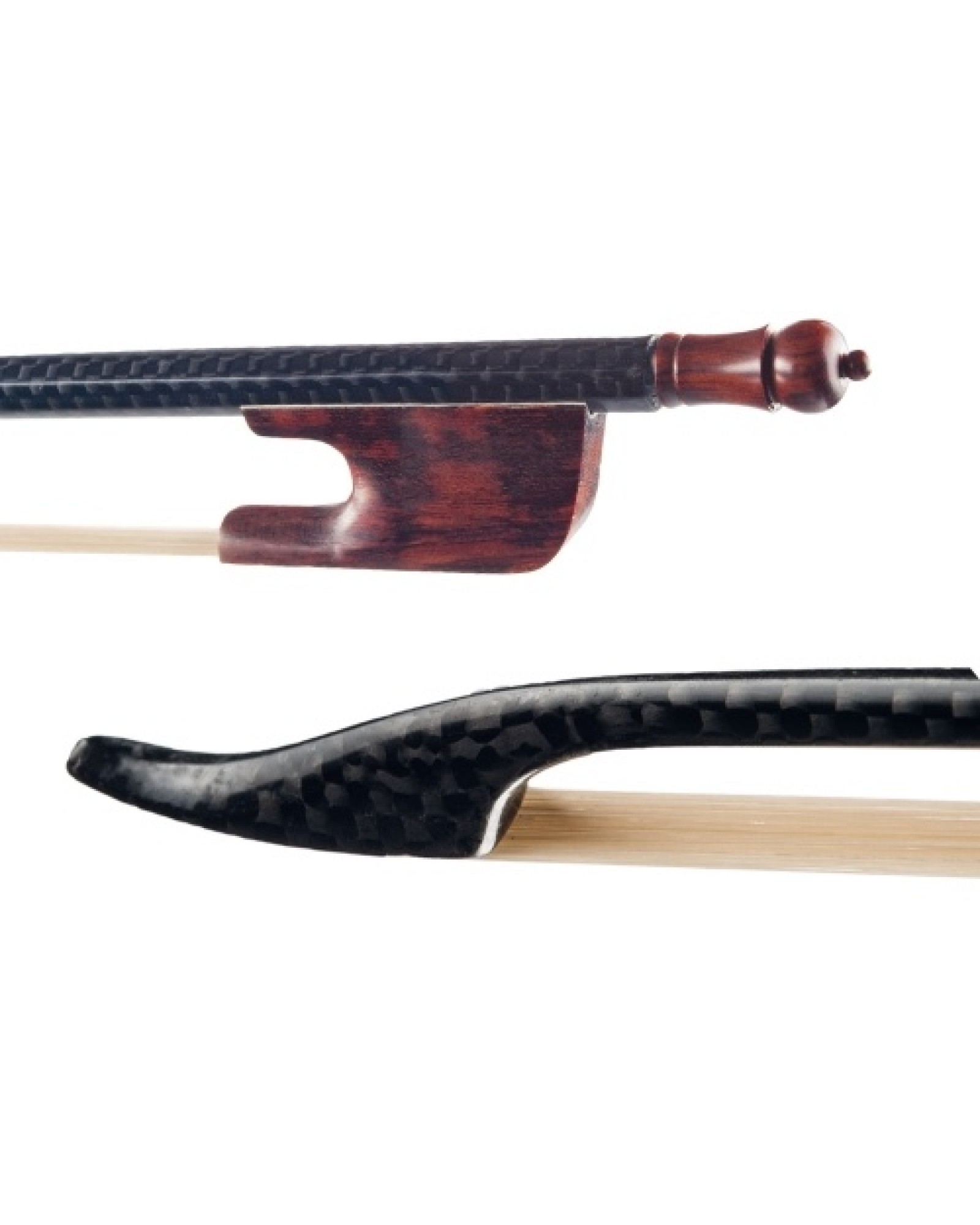 4/4 Violin Fiddle Bow Baroque Style Carbon Fiber Veneer Round Stick Ebony Frog White Horsehair Well Balanced