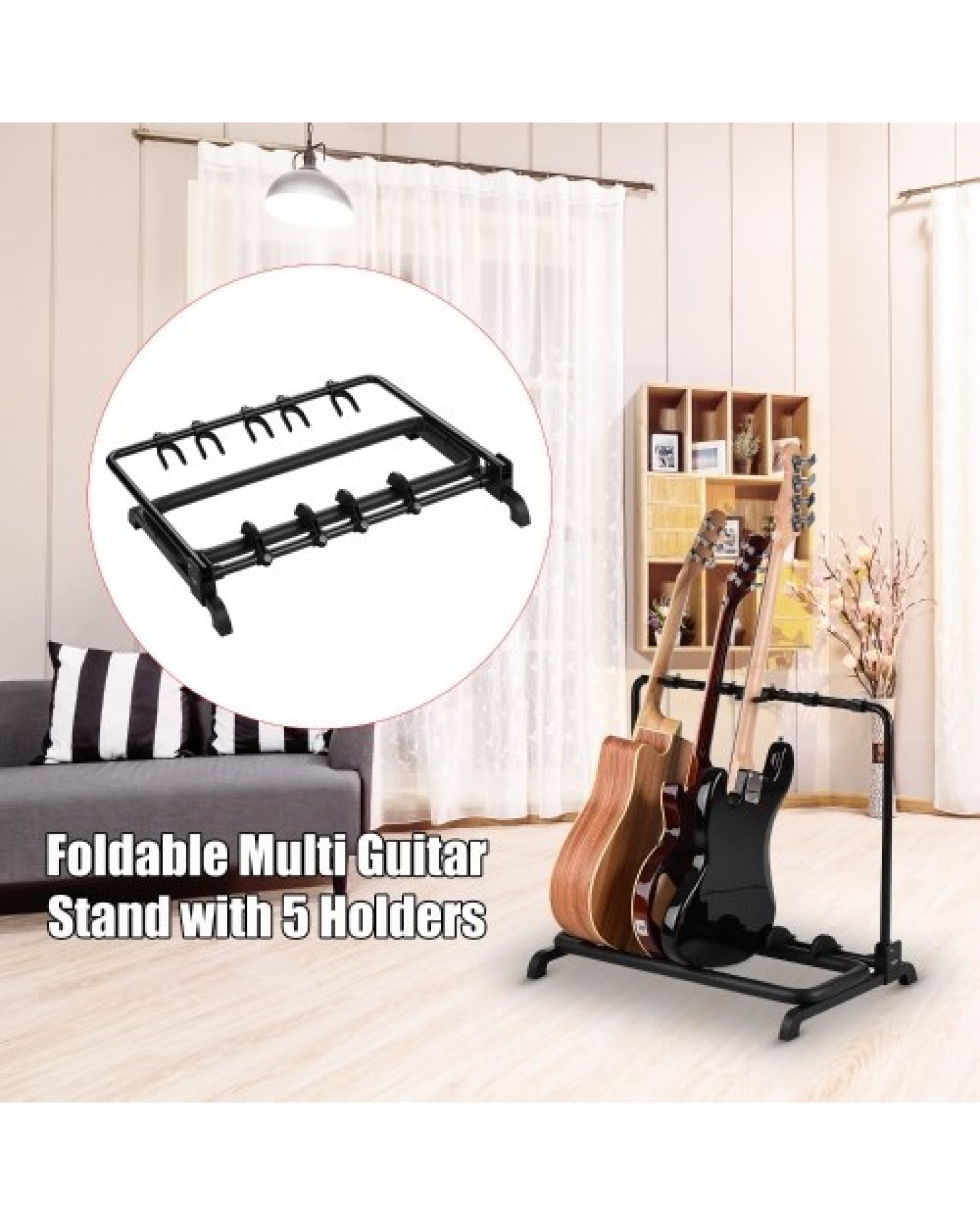 Foldable Multi Guitar Stand 5 Holders for Guitar Display Storage