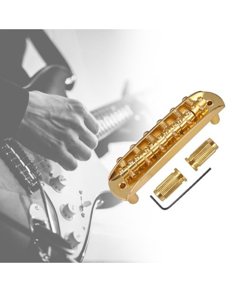 Electric Guitar Bridge Compatible with JM Series, Guitar Tailpiece Chrome Roller Saddles with 2 Screw Sleeves &amp; 1.5mm Hexago