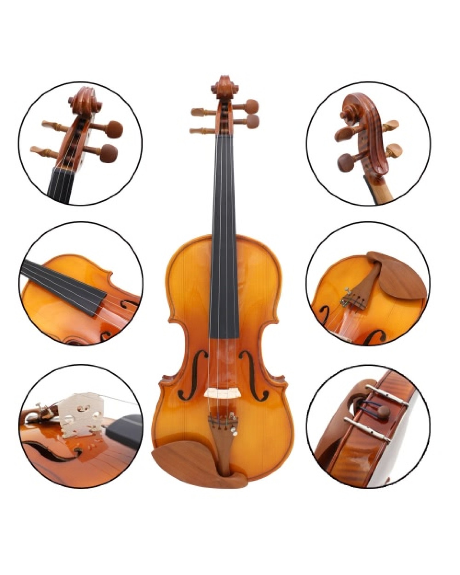Full Size 4/4 Natural Acoustic Solid Wood Spruce Flame Maple Veneer Violin Fiddle for Beginner Student Performer  Jujube Wood Pa