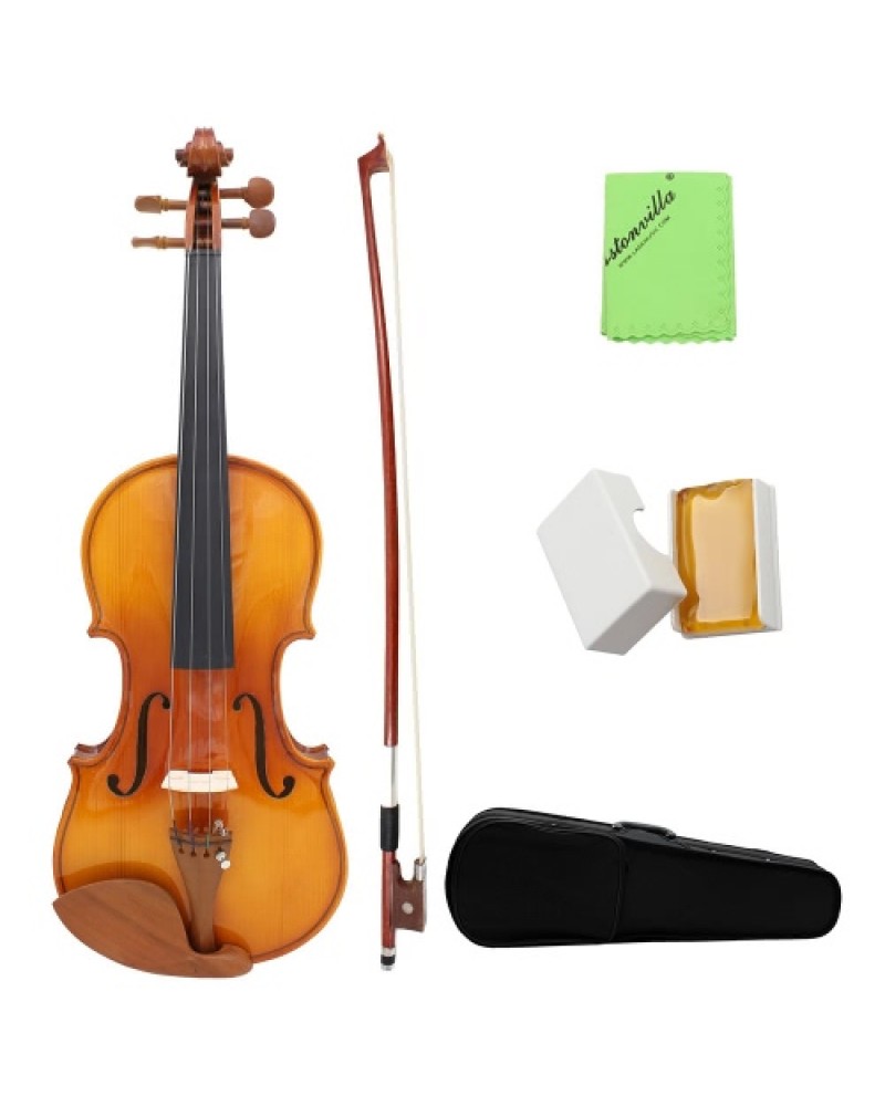 Full Size 4/4 Natural Acoustic Solid Wood Spruce Flame Maple Veneer Violin Fiddle for Beginner Student Performer  Jujube Wood Pa