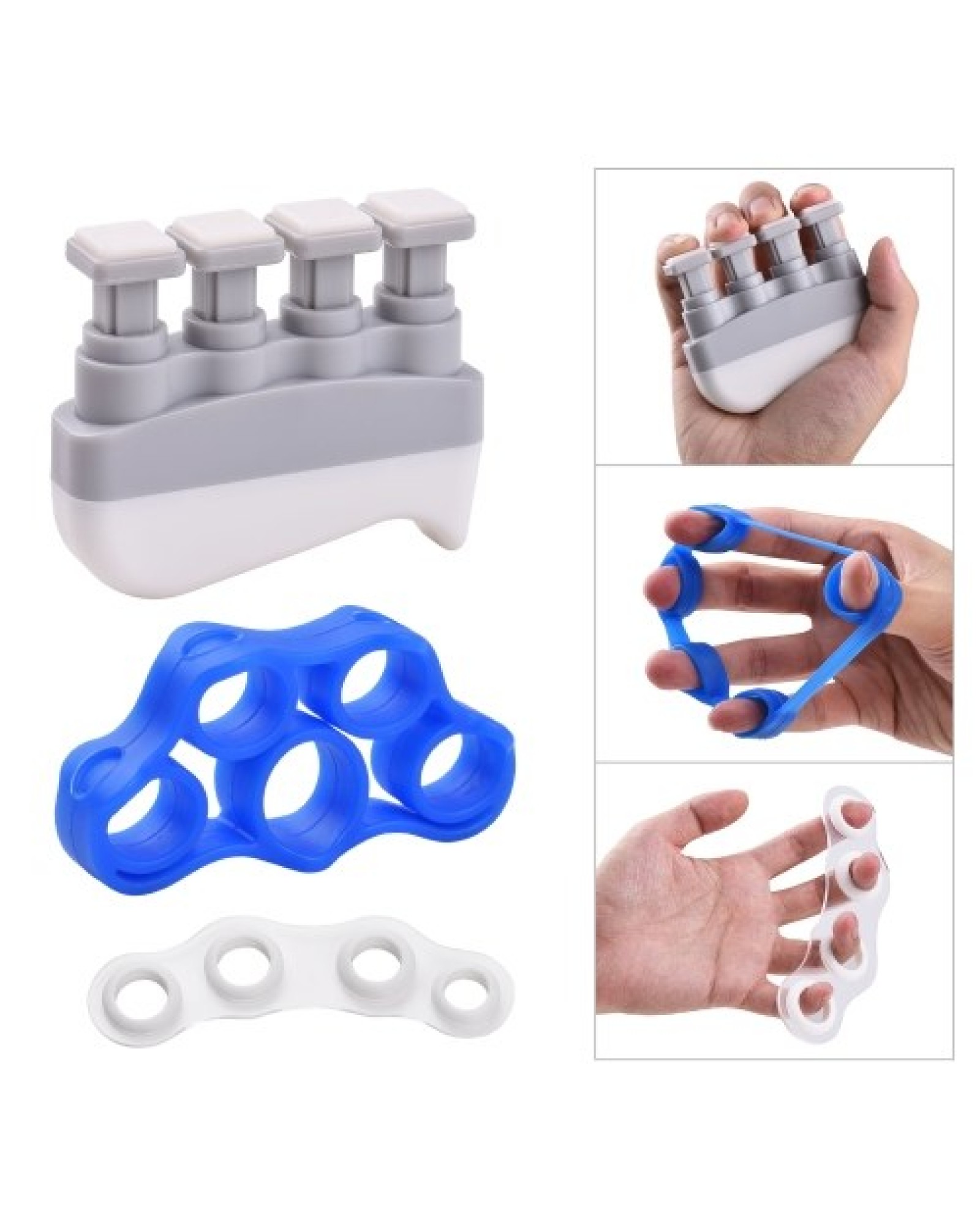 Hand Exerciser Set with Finger Exerciser + Finger Spliter + Silica Gel Tensioner Fingers Exercise Tool for Guitar Violin Piano W