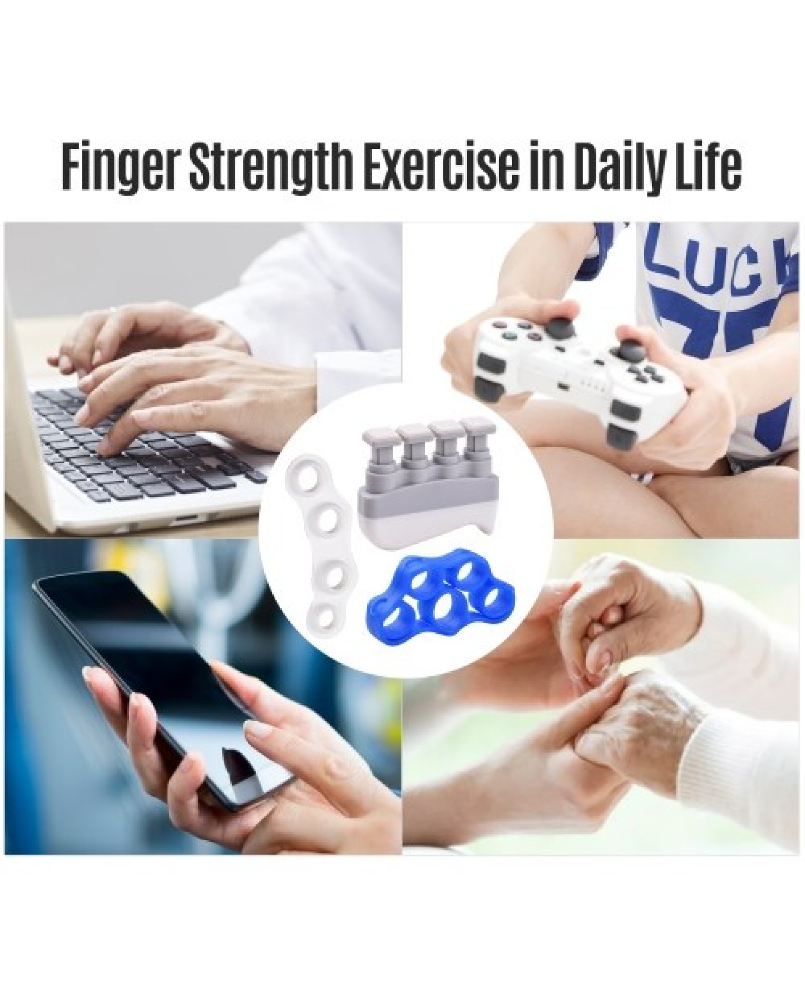 Hand Exerciser Set with Finger Exerciser + Finger Spliter + Silica Gel Tensioner Fingers Exercise Tool for Guitar Violin Piano W