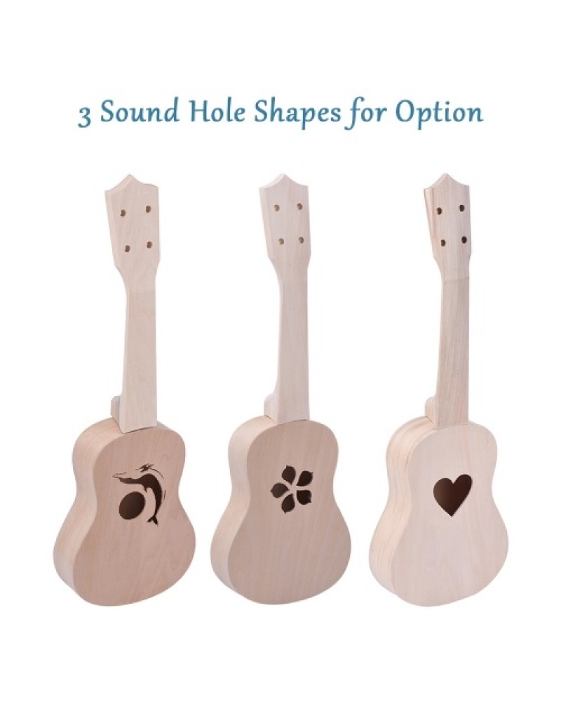 21 Inches Unfinished DIY Ukulele Ukelele Uke Kit Basswood Body &amp; Neck Plastic Fingerboard &amp; Bridge Nylon String for Ukul