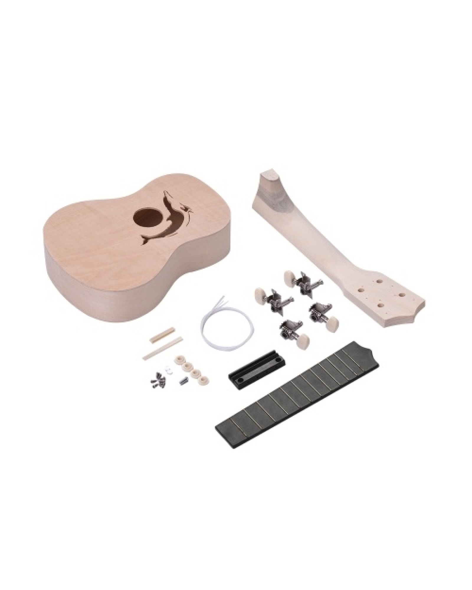21 Inches Unfinished DIY Ukulele Ukelele Uke Kit Basswood Body &amp; Neck Plastic Fingerboard &amp; Bridge Nylon String for Ukul